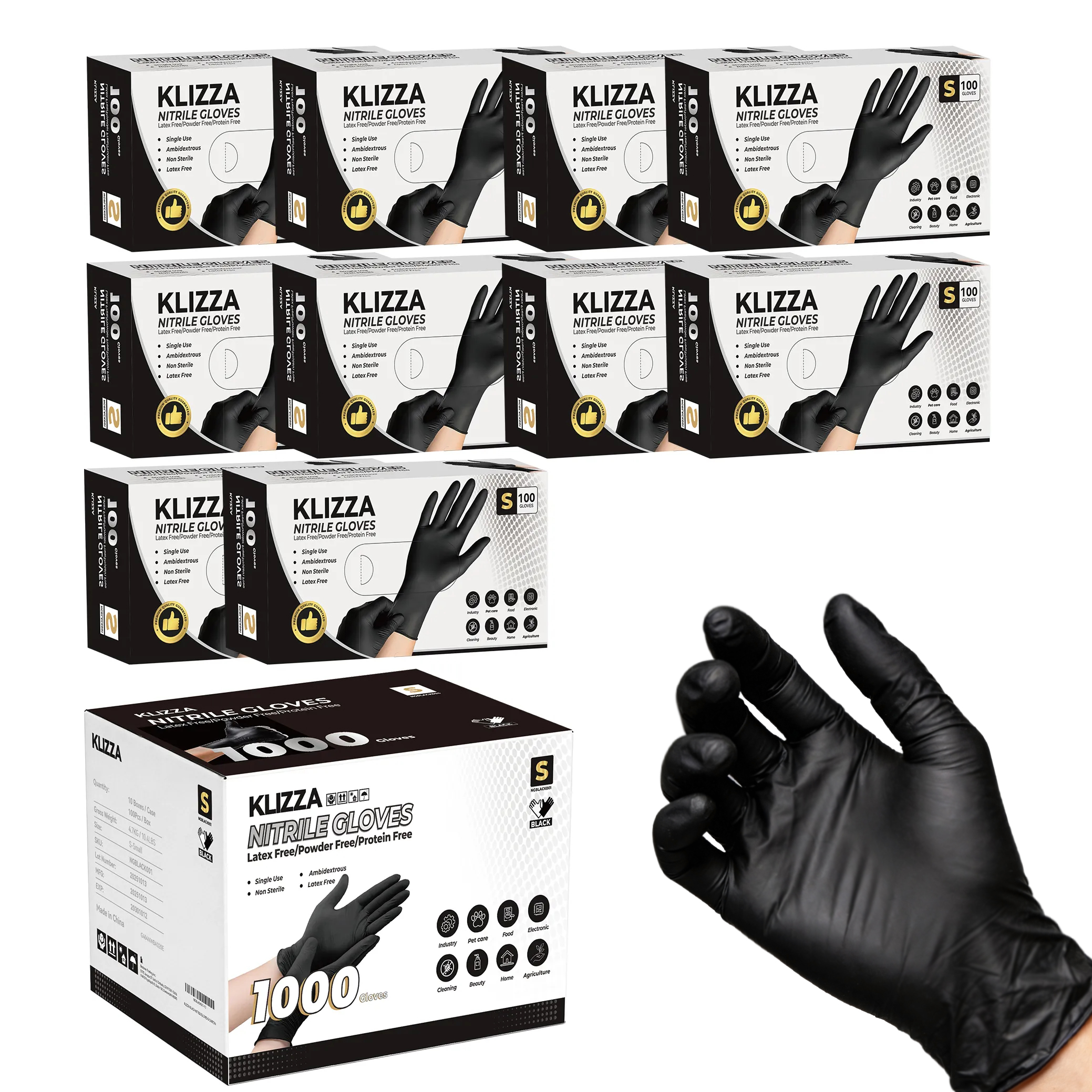 Black Nitrile Gloves - 100 Count per Box, Latex/Powder Free-BESTONE®