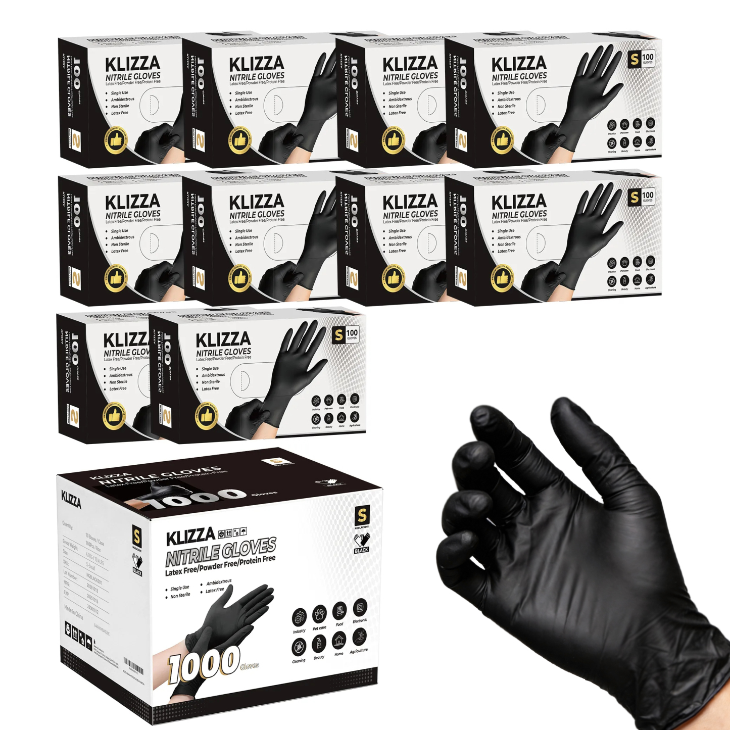 Black Nitrile Gloves - 100 Count per Box, Latex/Powder Free-BESTONE®