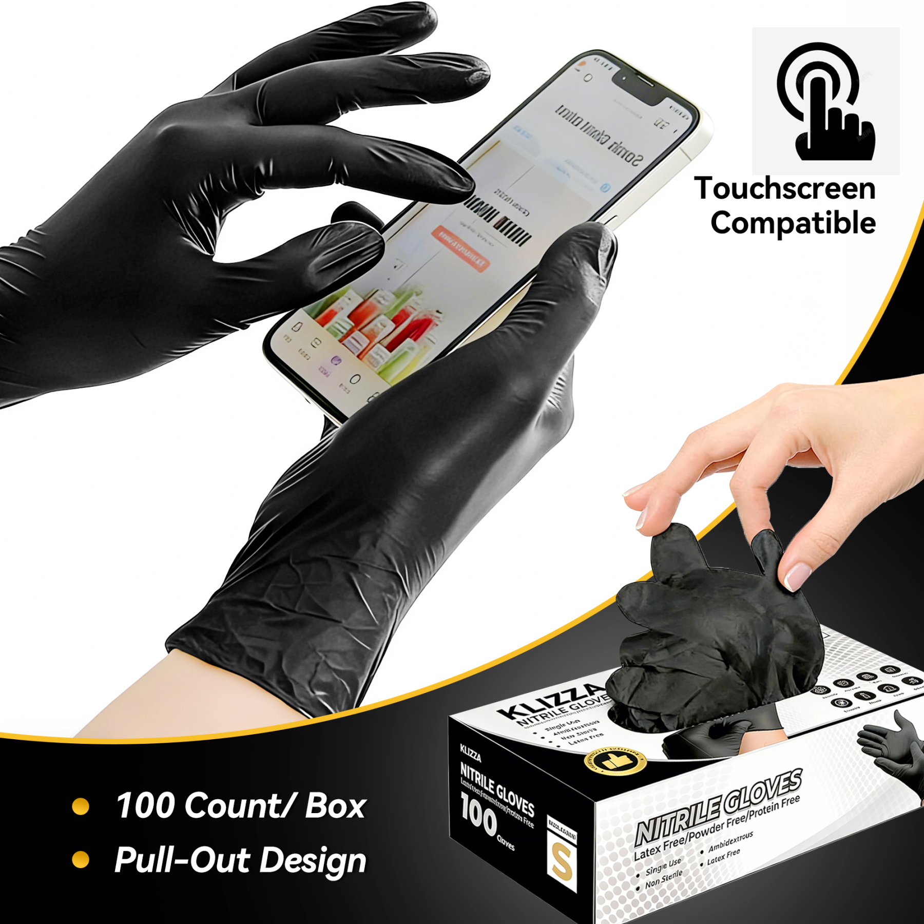 Black Nitrile Gloves - 100 Count per Box, Latex/Powder Free-BESTONE®