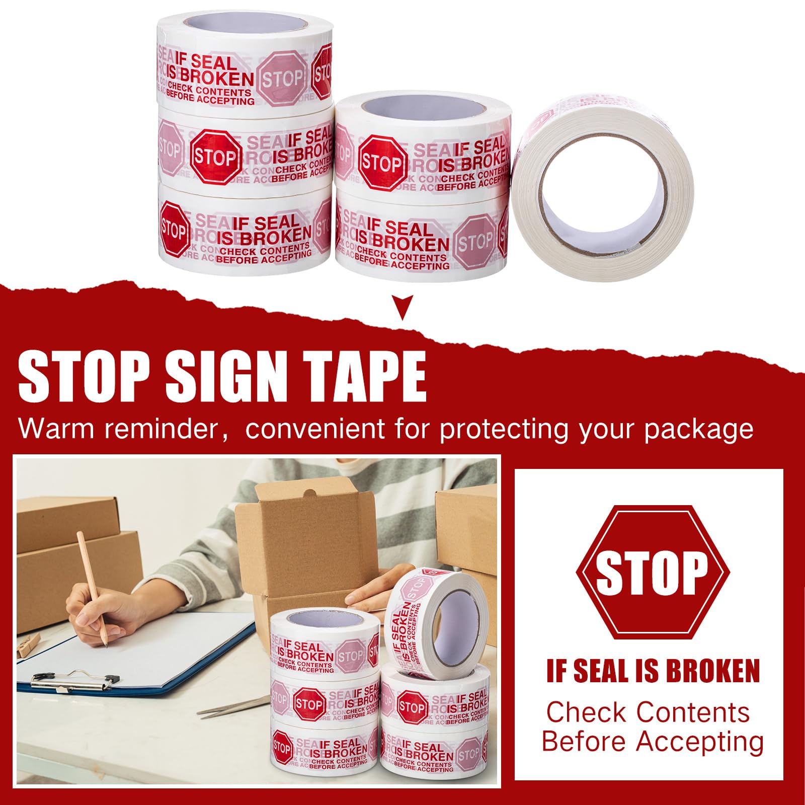 2" x 110 Yard x 2 Mil Red STOP Pre-Printed Carton Sealing Tape-BESTONE®