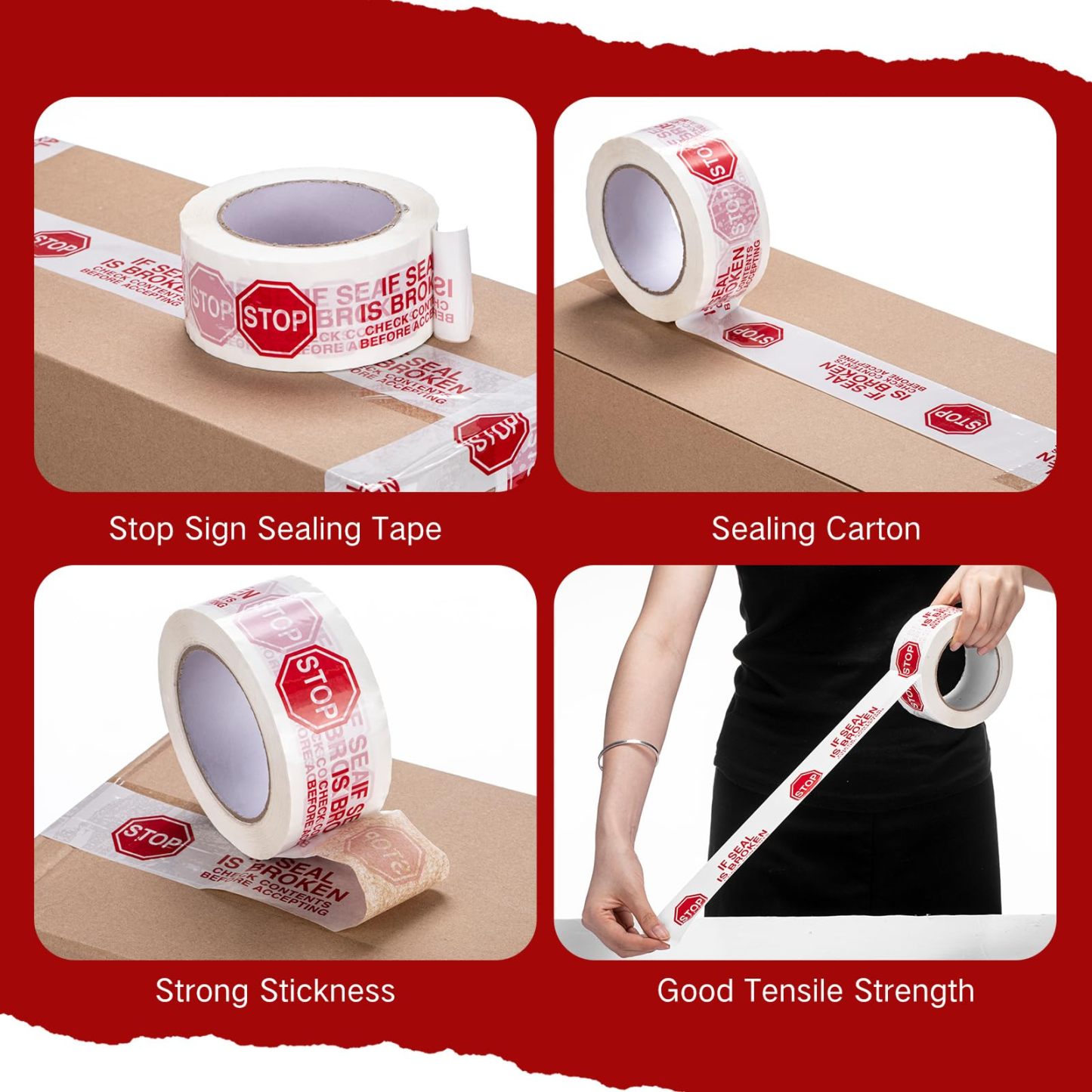 2" x 110 Yard x 2 Mil Red STOP Pre-Printed Carton Sealing Tape-BESTONE®