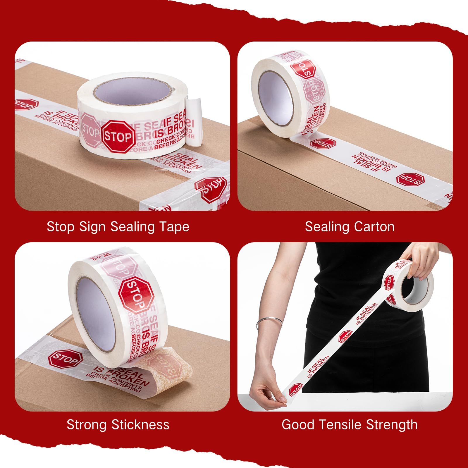 2" x 110 Yard x 2 Mil Red STOP Pre-Printed Carton Sealing Tape-BESTONE®