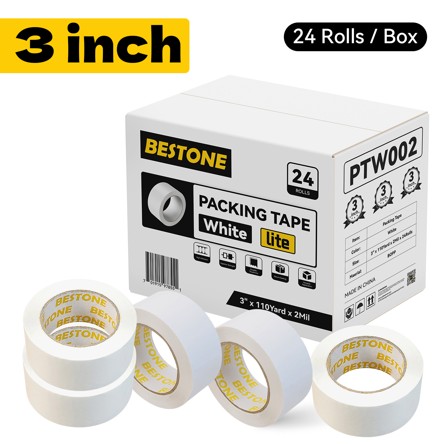 BESTONE®Tape 3"x110Yardx2Mil White-usbestone