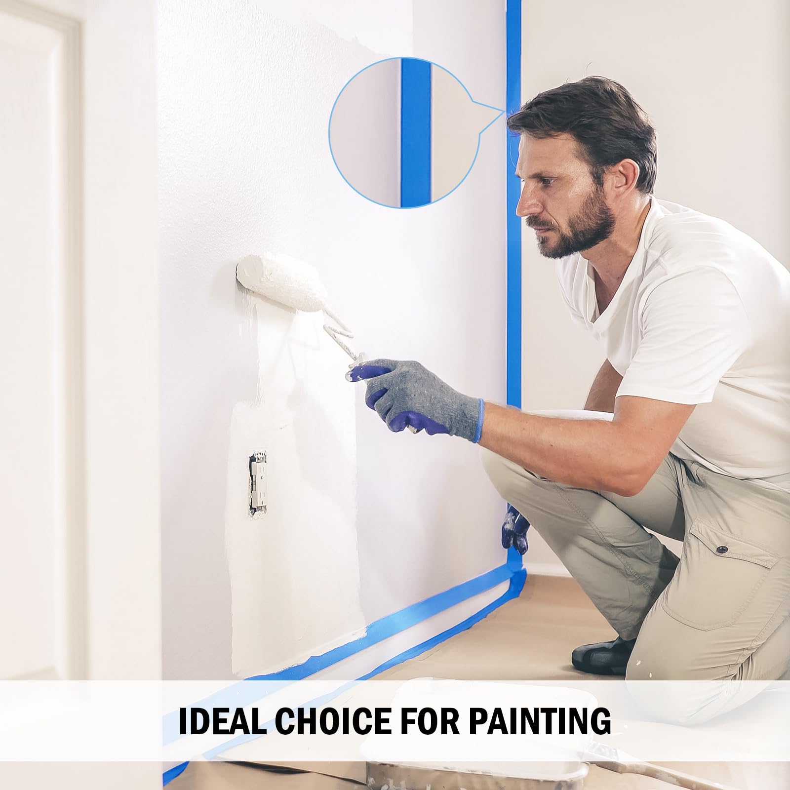 0.95in x 65.6ft x 5709µin Blue Painter's Tape - Premium Masking Tape for Sharp Paint Lines-BESTONE®