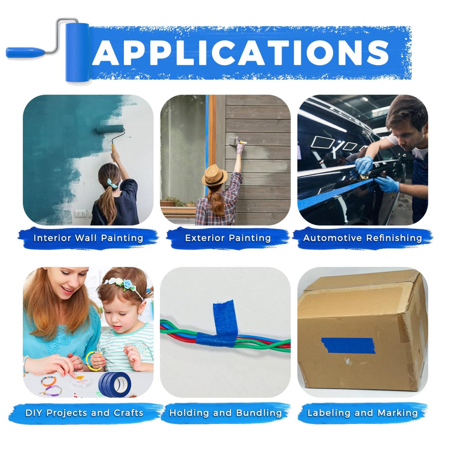 0.95in x 65.6ft x 5709µin Blue Painter's Tape - Premium Masking Tape for Sharp Paint Lines-BESTONE®