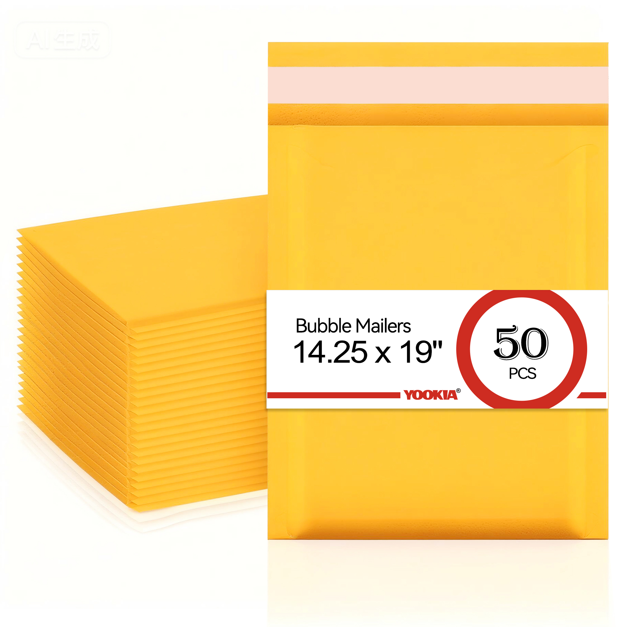 14.25" x 19" 50 Pack Kraft Bubble Mailers - Tear-Resistant Self-Sealing Shipping Bags