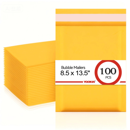 8.5" x 13.5" 100 Pack Kraft Bubble Mailers - Tear-Resistant Self-Sealing Shipping Bags