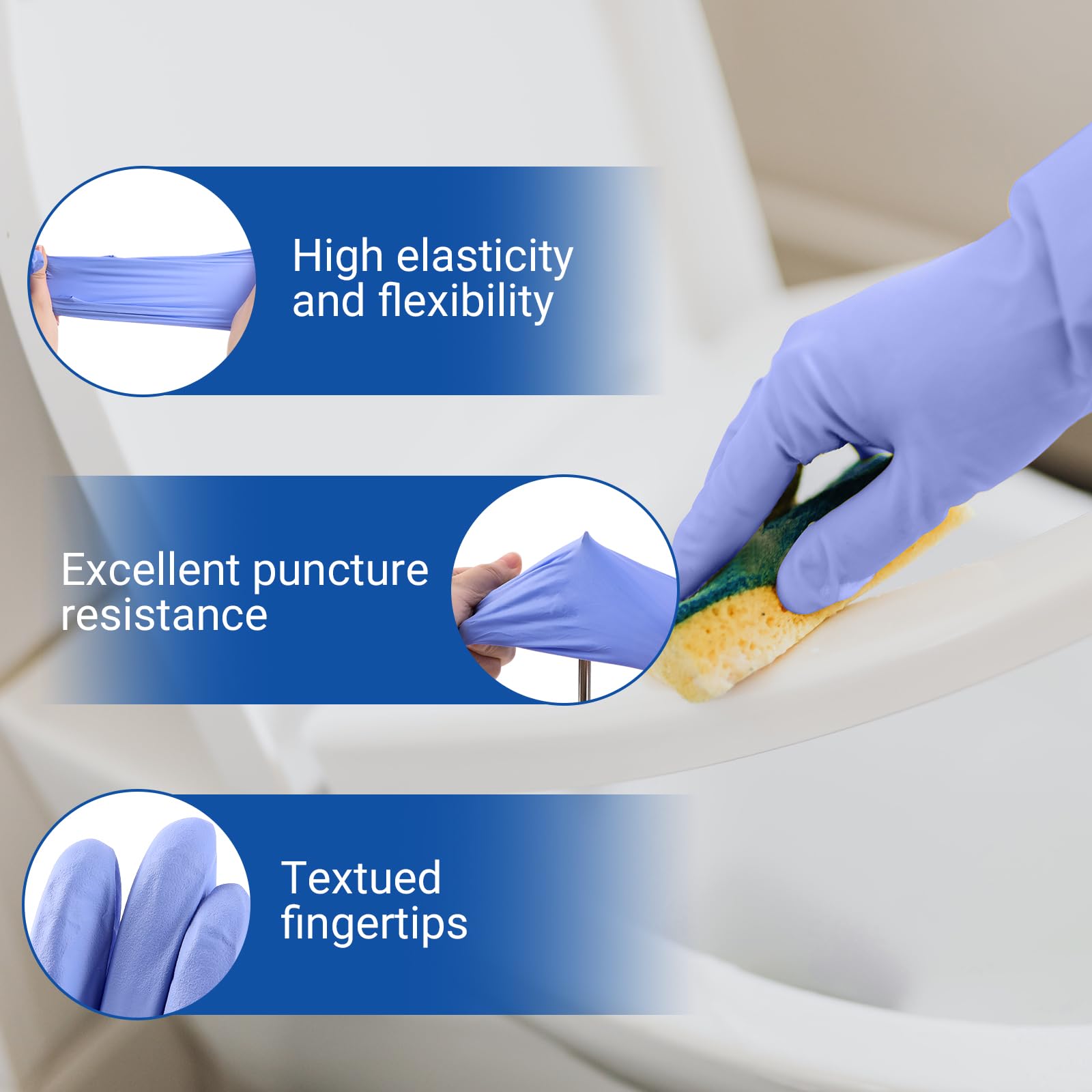 Silky Blue Nitrile Gloves 100-Count Boxes, Heavy Duty Multi-Use-BESTONE®