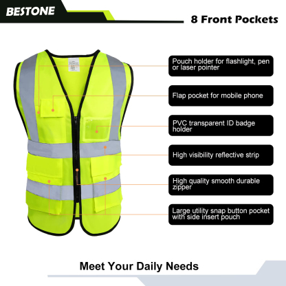 10PCS High-Visibility Class 2 Safety Vest - Unisex, ANSI Compliant, 6 Pockets | Reflective Work Vest-BESTONE®