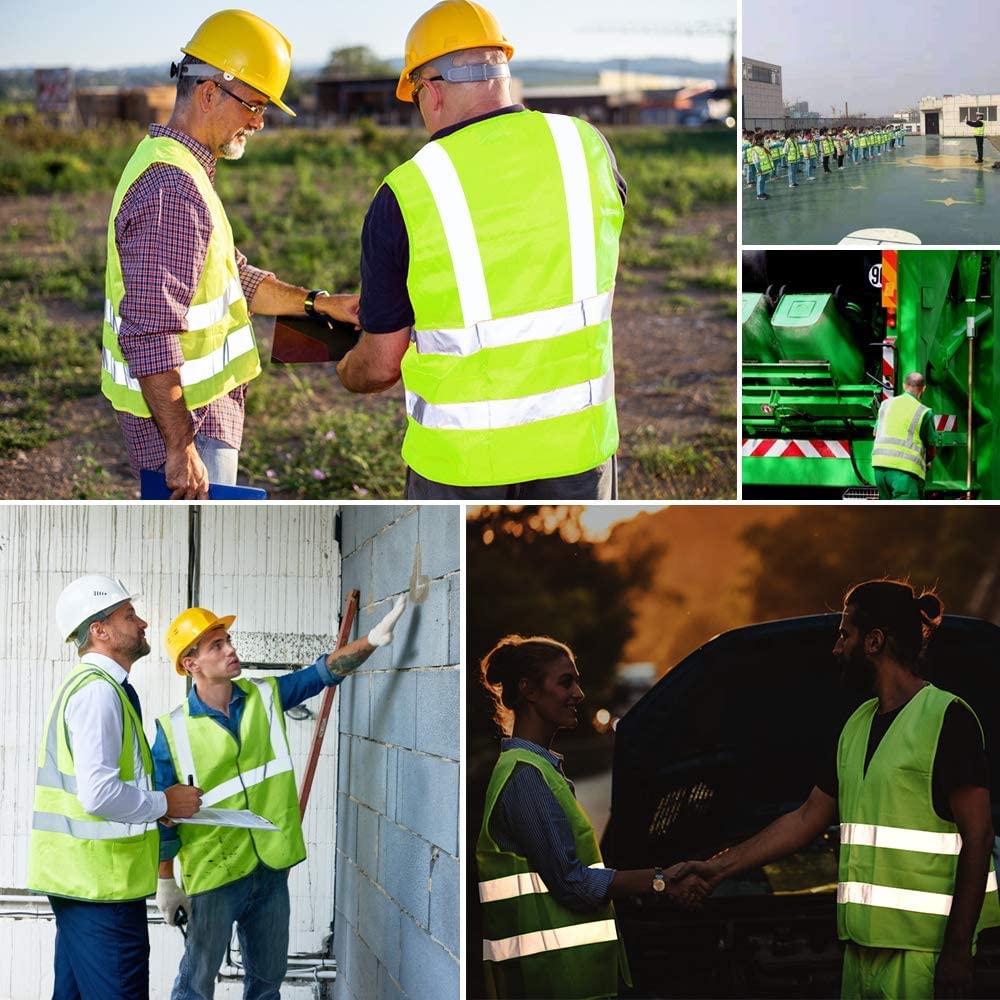 10PCS High-Visibility Class 2 Safety Vest - Unisex, ANSI Compliant, 6 Pockets | Reflective Work Vest-BESTONE®