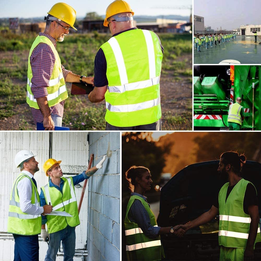 10PCS High-Visibility Class 2 Safety Vest - Unisex, ANSI Compliant, 6 Pockets | Reflective Work Vest-BESTONE®