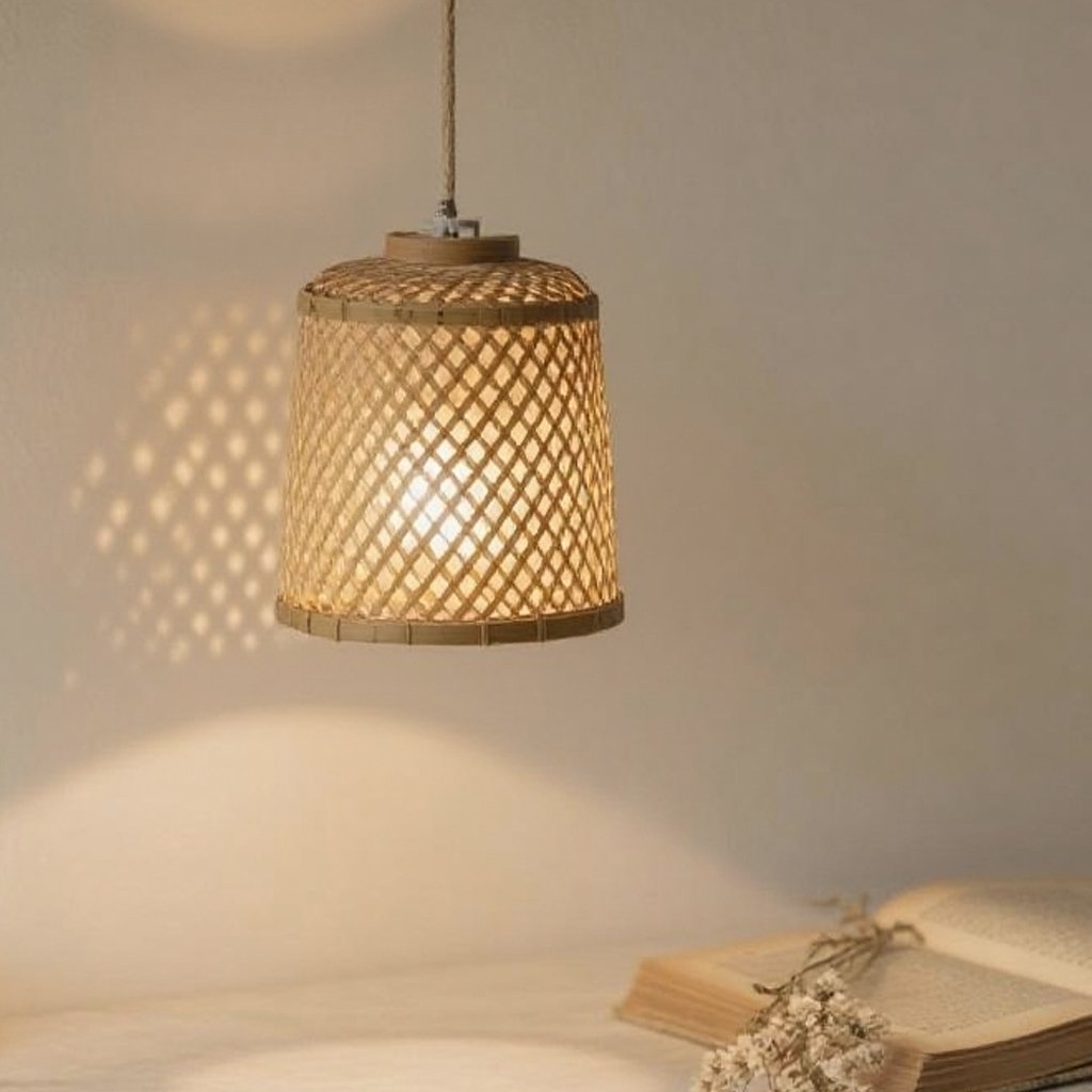 K&eacute;zzel k&eacute;sz&iacute;tett bambusz l&aacute;mpaernyő modern enteriőrben