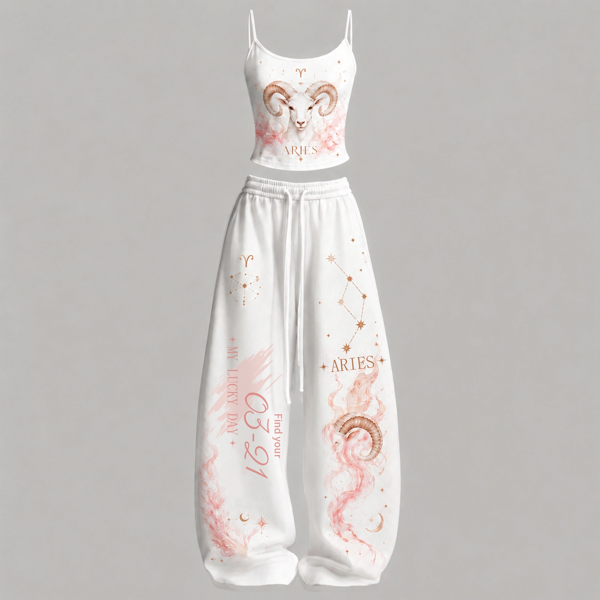 Aries Zodiac Series Women T-Shirt & Elasticated Trousers Two-Piece Set