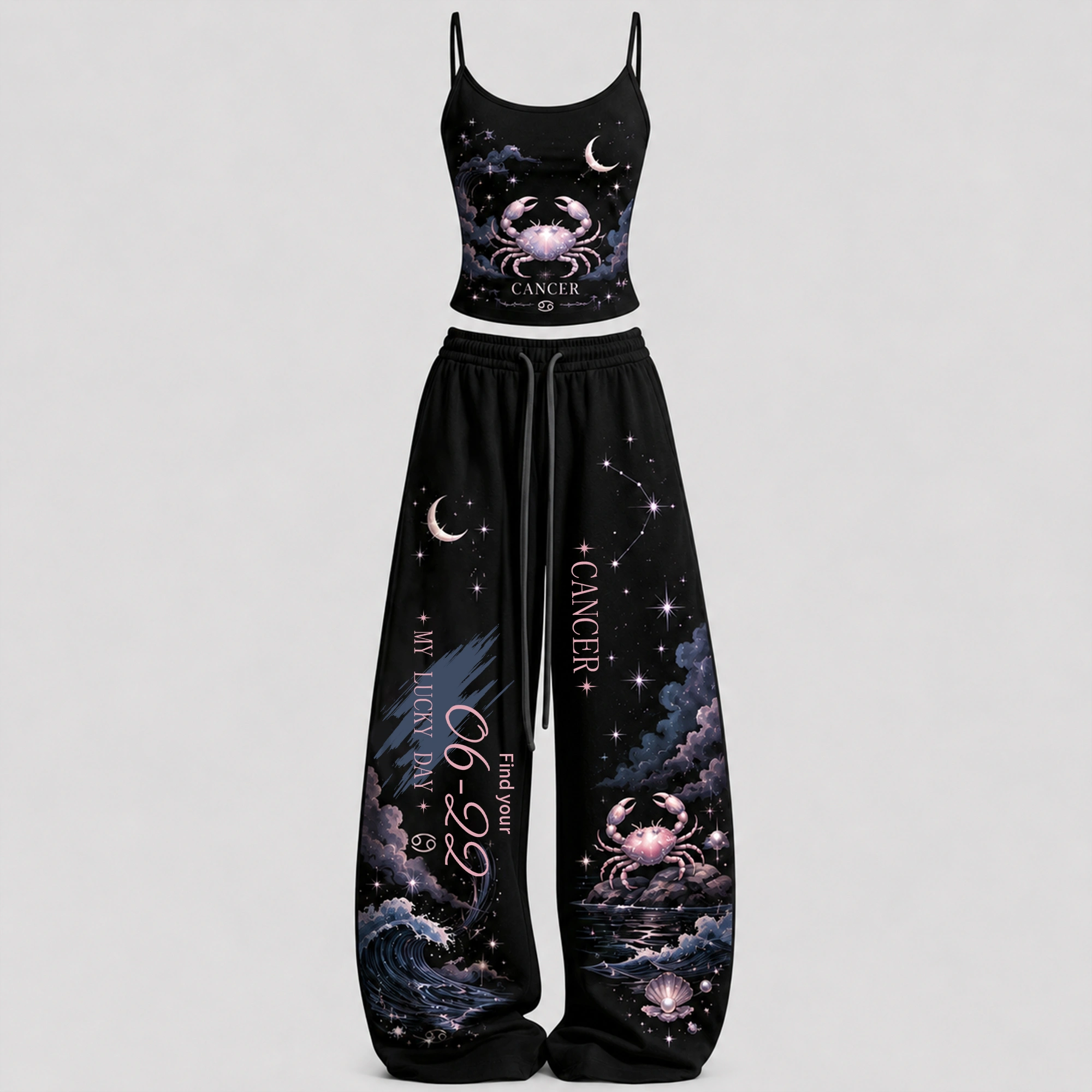 Cancer Zodiac Series Women T-Shirt & Elasticated Trousers Two-Piece Set