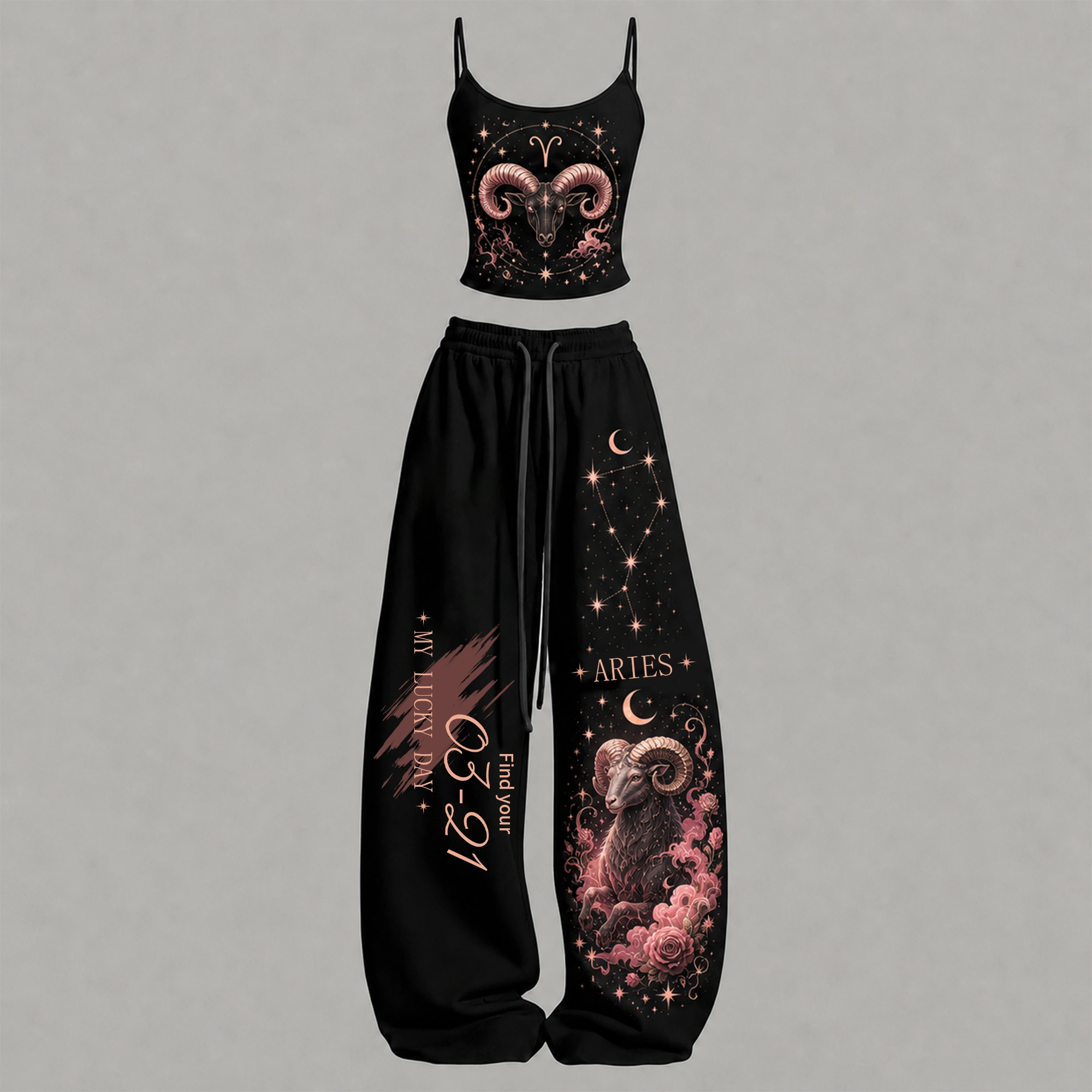 Aries Zodiac Series Women T-Shirt & Elasticated Trousers Two-Piece Set