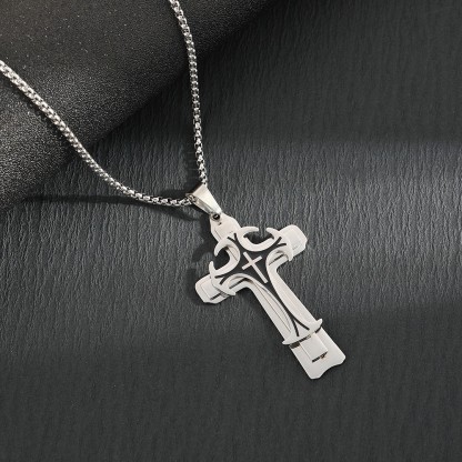 Stainless Steel Chain Men Necklace Black Fleur-de-lis Cross Pendant Cadenas Para