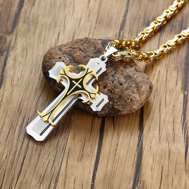 Stainless Steel Chain Men Necklace Black Fleur-de-lis Cross Pendant Cadenas Para