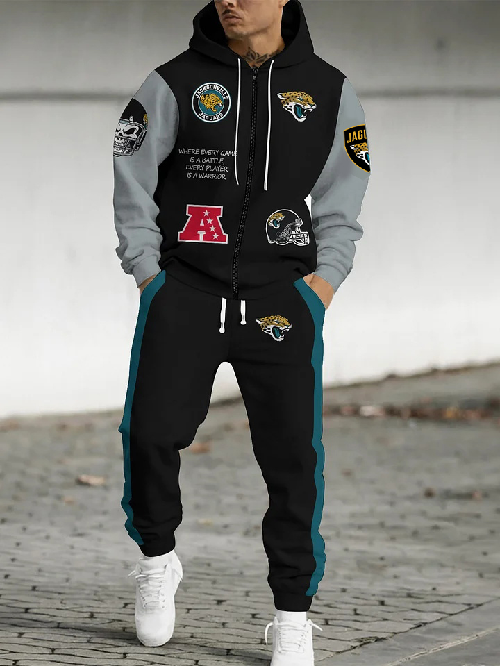(Fleece-Lined Zip-up Hoodie) Jacksonville Jaguars Zip-up Hoodie & Pants 2 Pieces Set