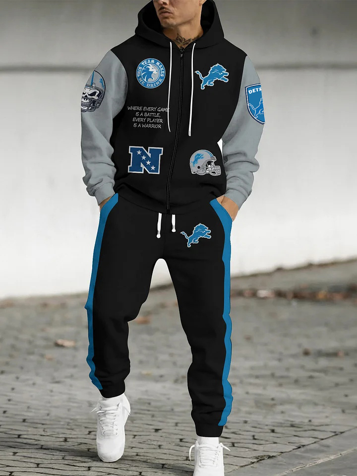 (Fleece-Lined Zip-up Hoodie) Detroit Lions Zip-up Hoodie & Pants 2 Pie