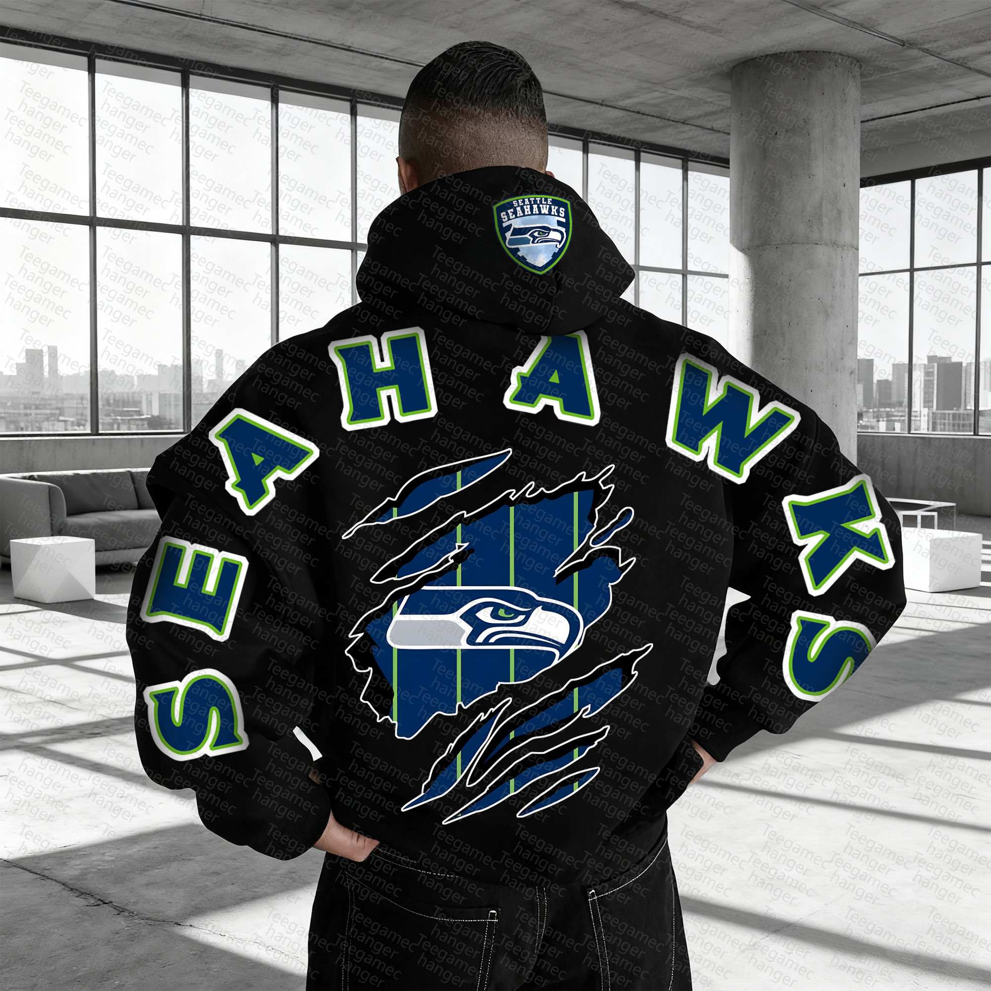 Unisex "Seattle Seahawks" Graphic Streetwear Vintage Plush Hoodie