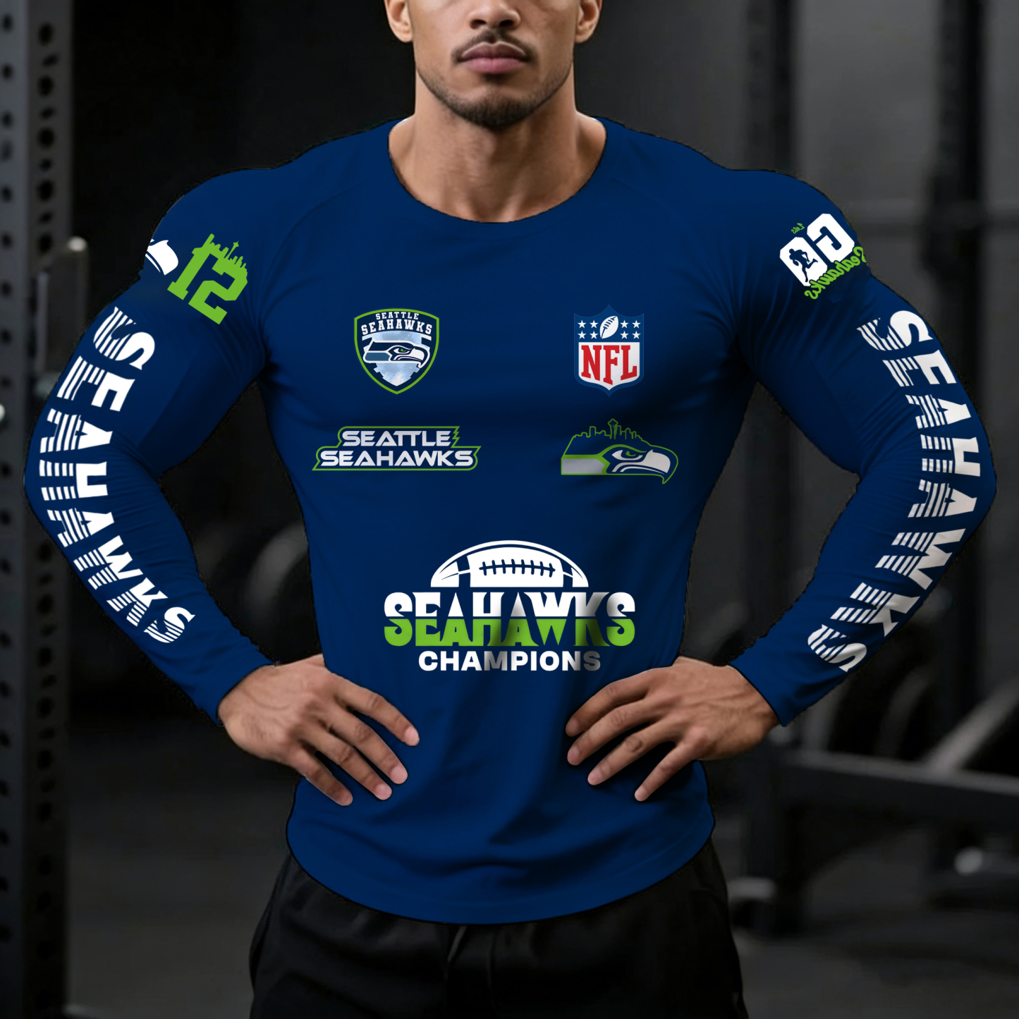 "Seattle Seahawks" Print Raglan Long Sleeve Crew Neck Sweatshirt T-Shi