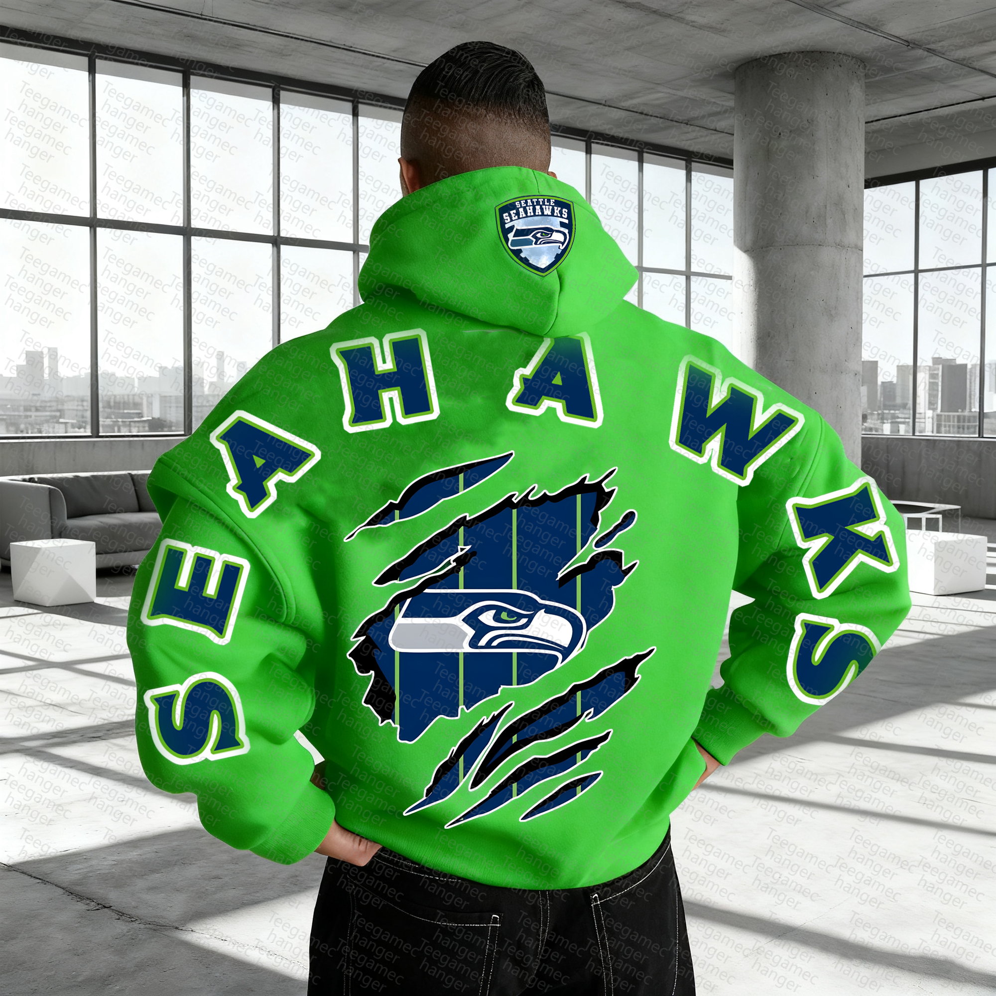 Unisex "Seattle Seahawks" Graphic Streetwear Vintage Plush Hoodie