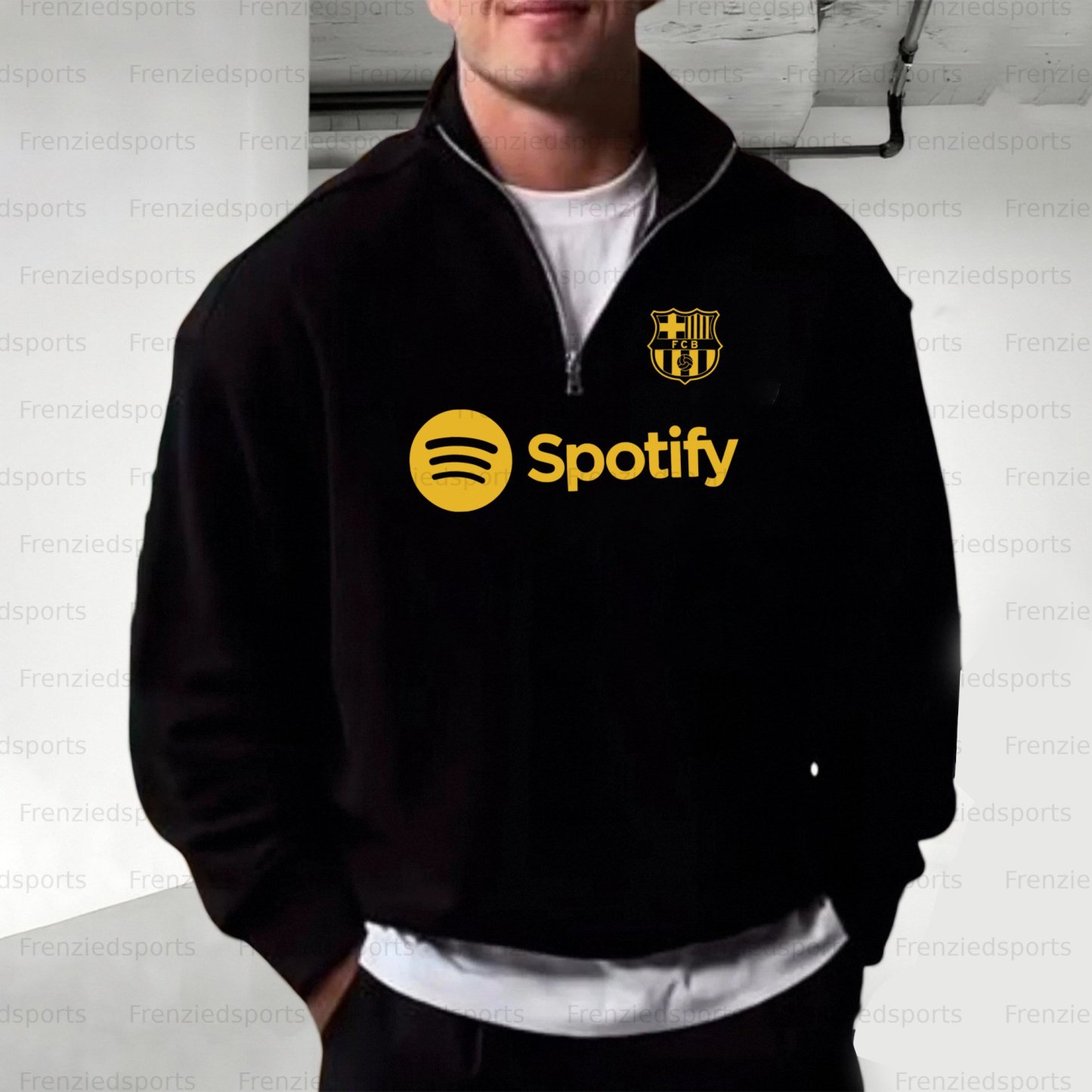 Unisex "UEFA " Graphic Streetwear Vintage Plush Zip-up Sweatshirt