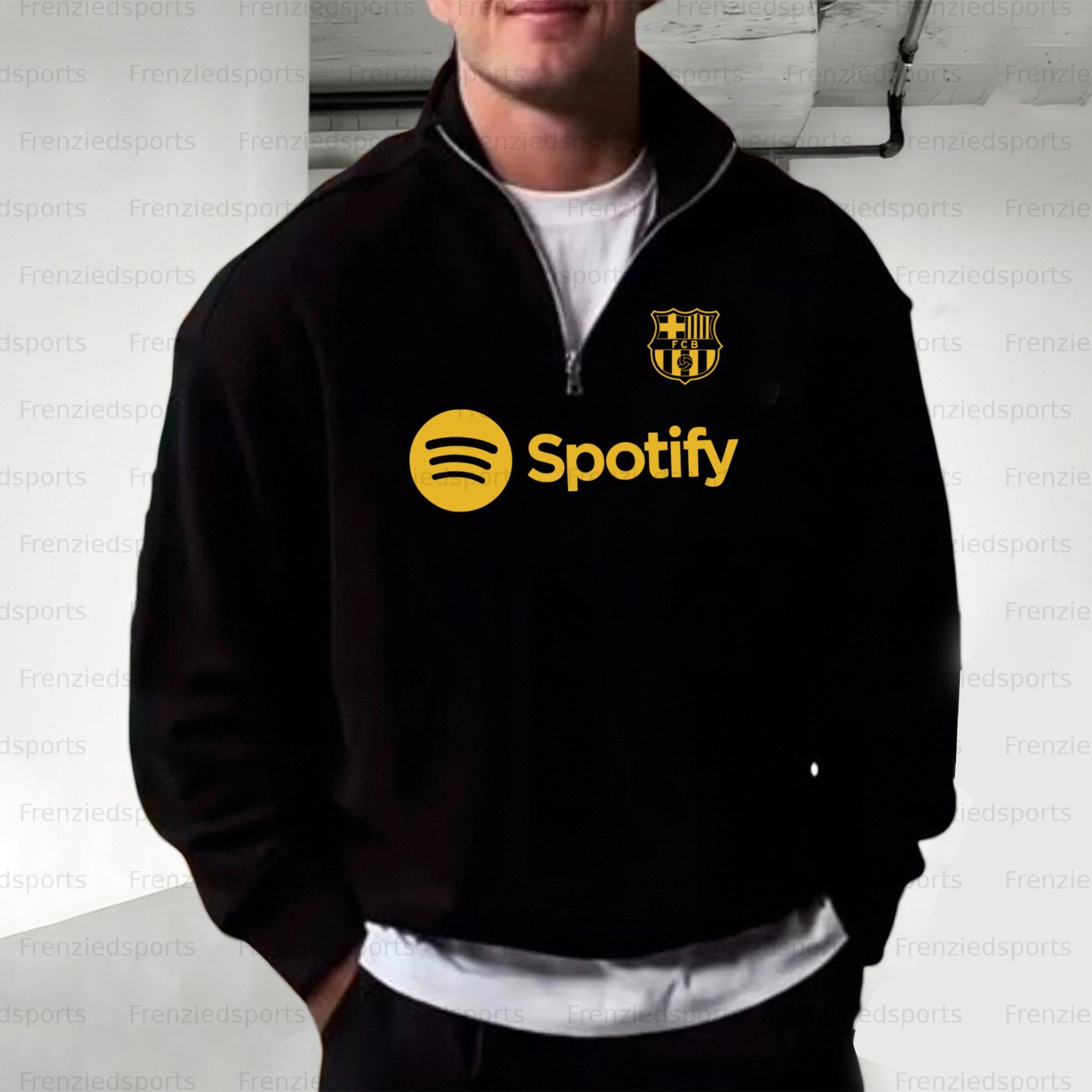 Unisex "UEFA " Graphic Streetwear Vintage Plush Zip-up Sweatshirt