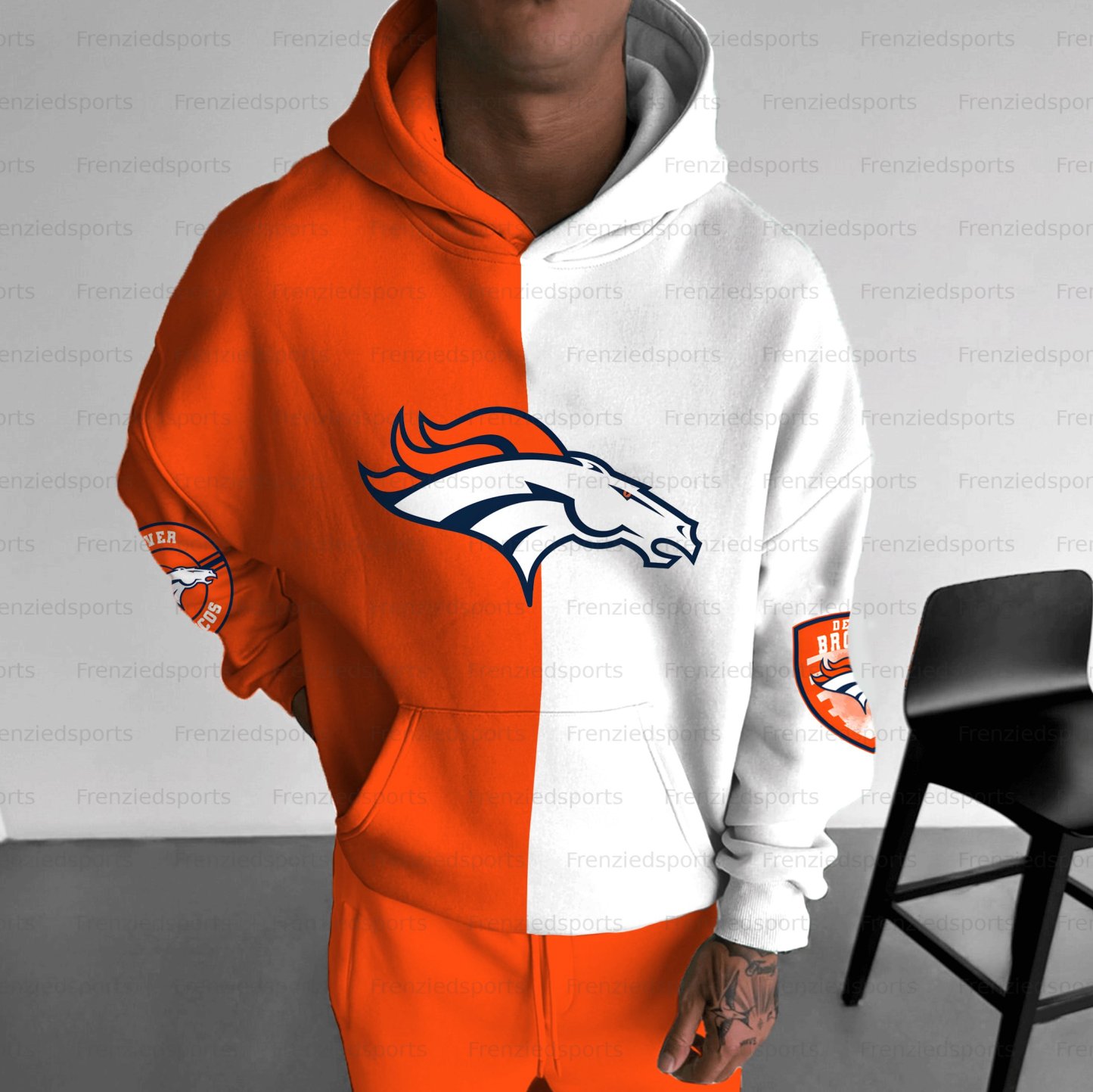 Unisex "Denver Broncos" Graphic Streetwear Vintage Plush Hoodie