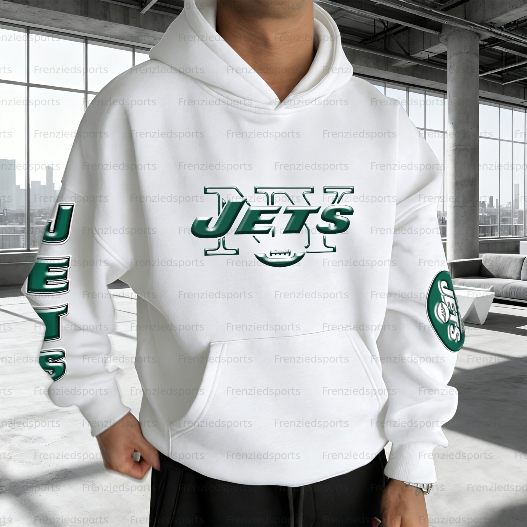 Unisex "New York Jets" Graphic Streetwear Vintage Plush Hoodie