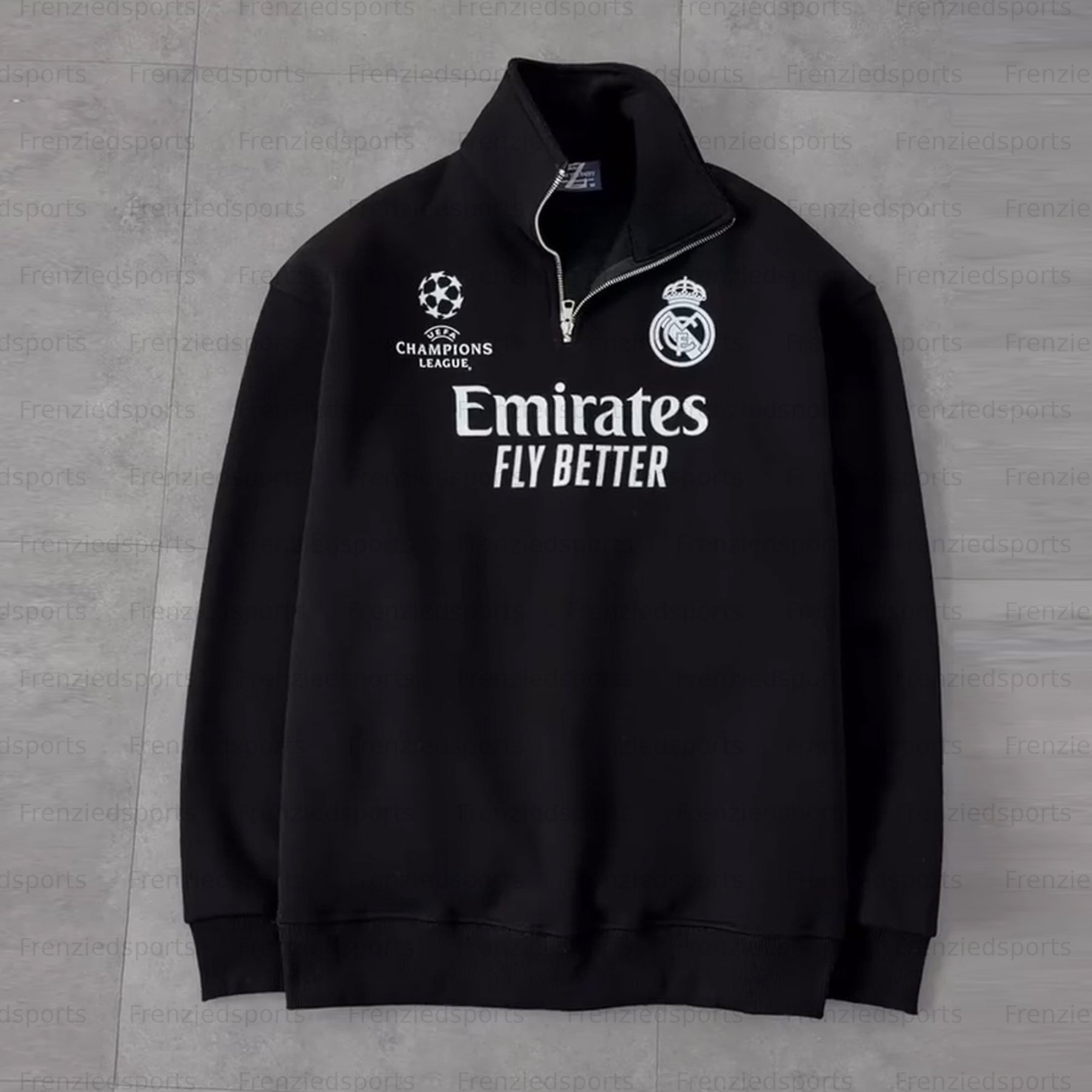 Unisex "UEFA " Graphic Streetwear Vintage Plush Zip- up Sweatshirt