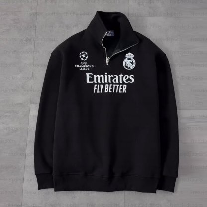 Unisex "UEFA " Graphic Streetwear Vintage Plush Zip- up Sweatshirt