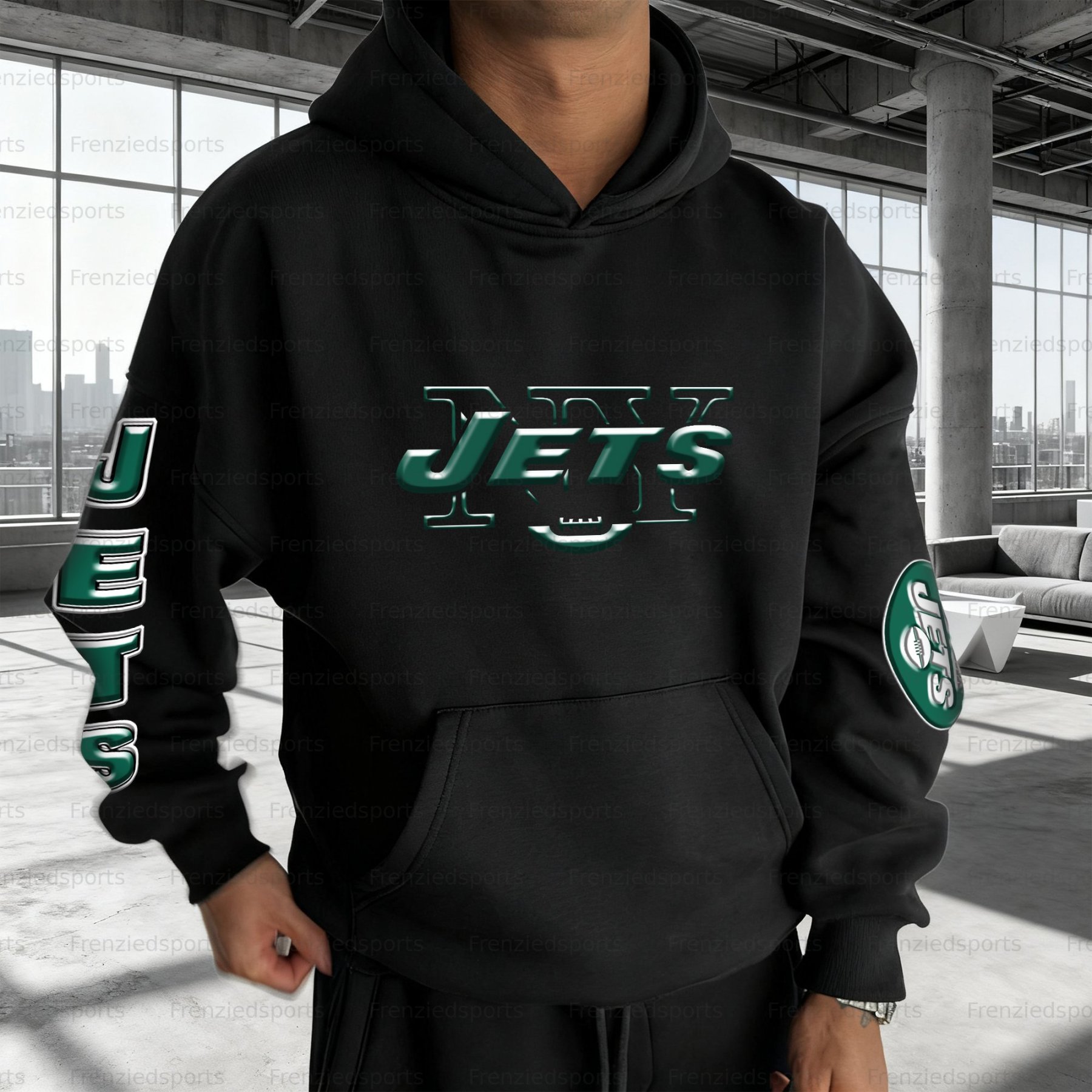 Unisex "New York Jets" Graphic Streetwear Vintage Plush Hoodie
