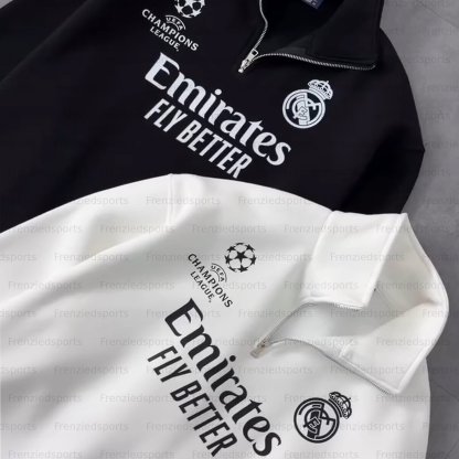 Unisex "UEFA " Graphic Streetwear Vintage Plush Zip- up Sweatshirt