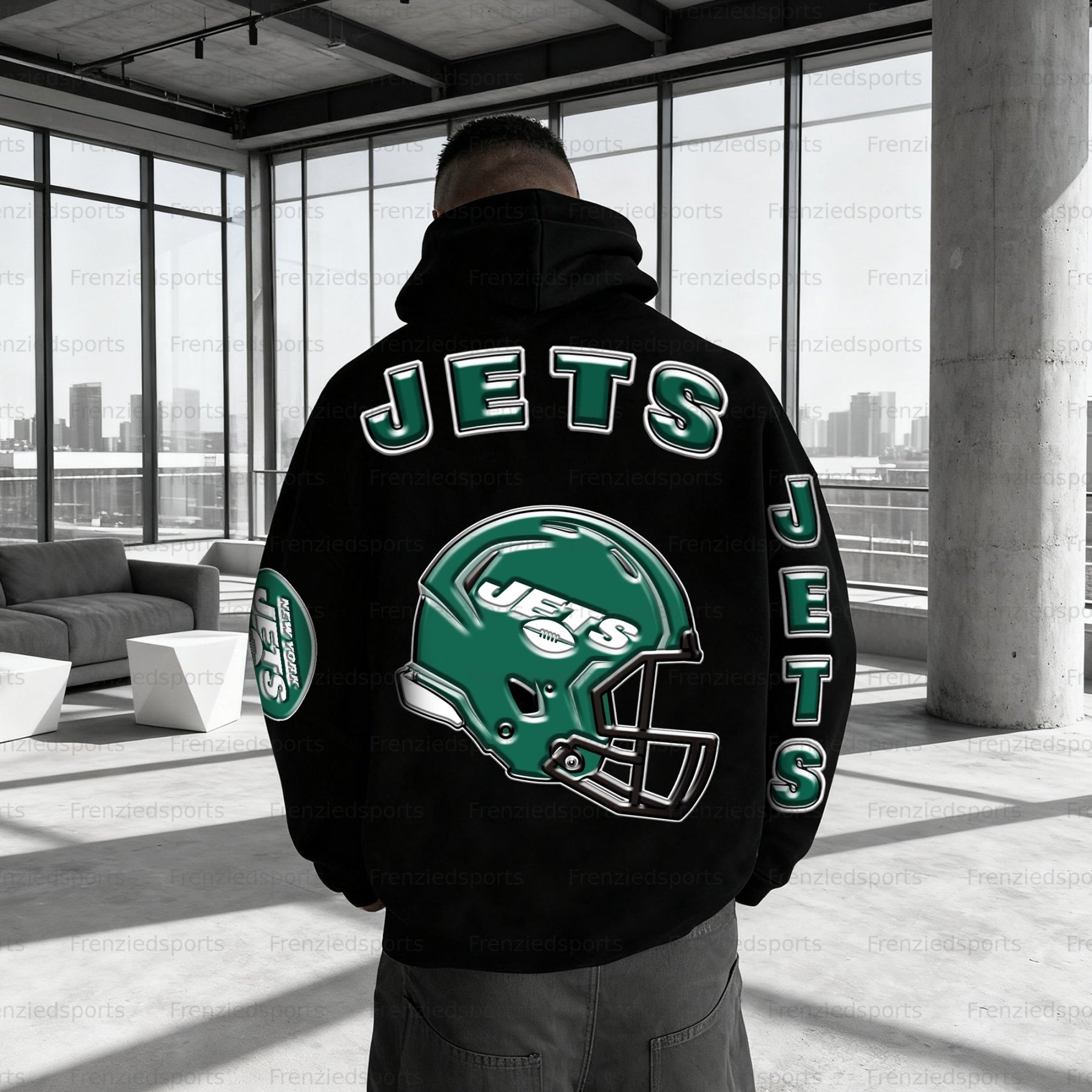 Unisex "New York Jets" Graphic Streetwear Vintage Plush Hoodie
