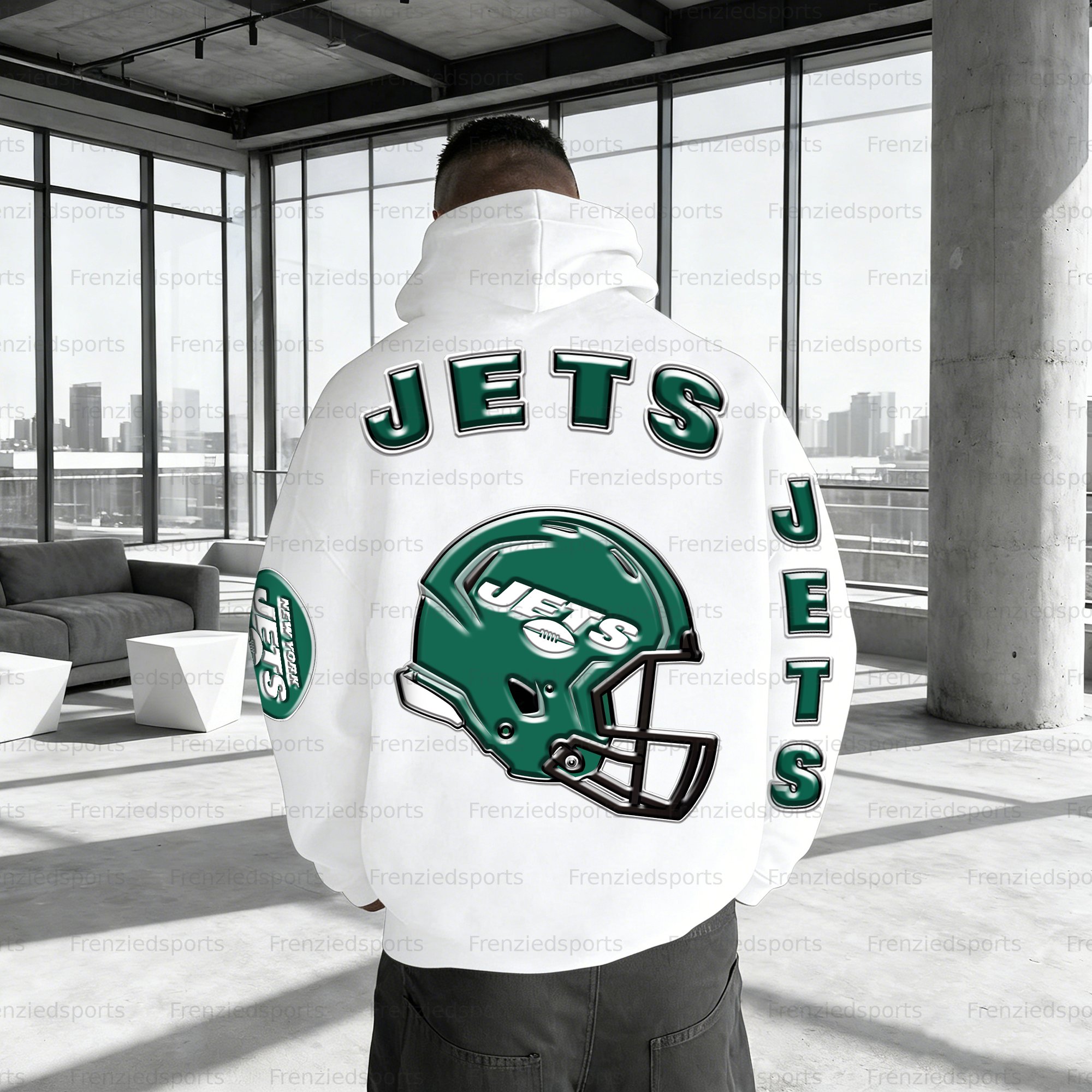 Unisex "New York Jets" Graphic Streetwear Vintage Plush Hoodie