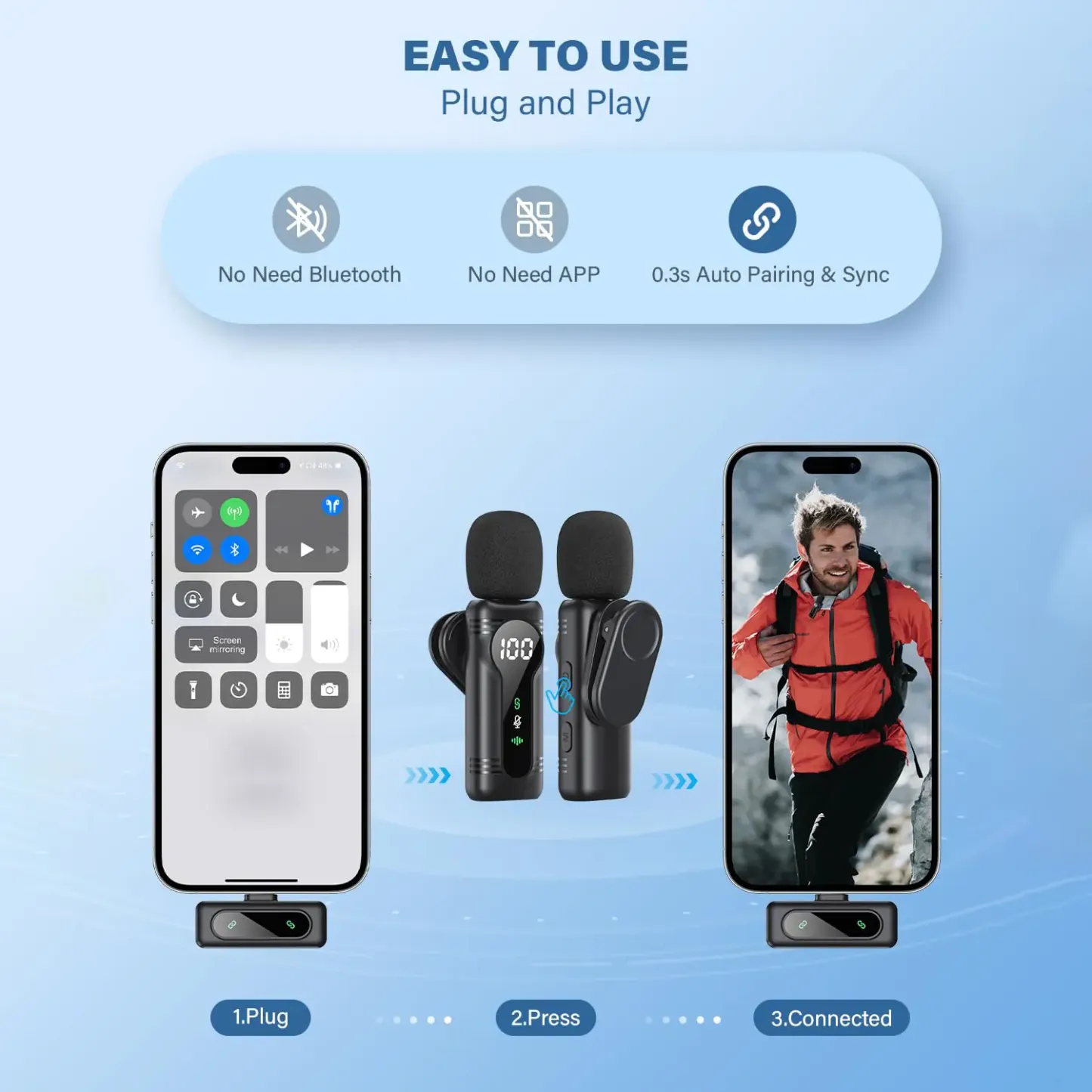 Wireless Lavalier Microphone Dual Set – Plug & Play Clip-on Mic with Auto Pairing