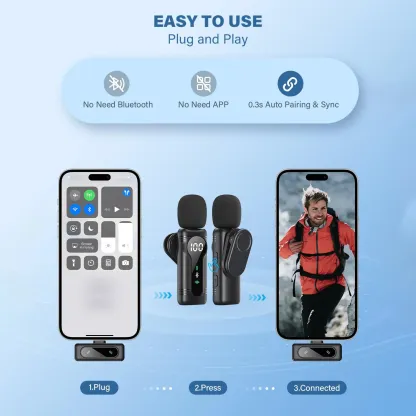 Wireless Lavalier Microphone Dual Set – Plug & Play Clip-on Mic with Auto Pairing