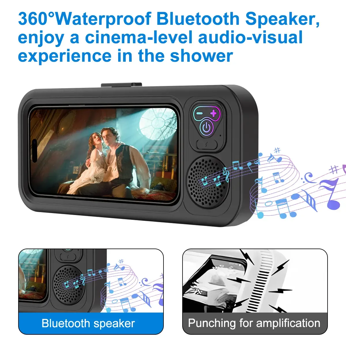 Waterproof box speaker, bathroom waterproof 360° rotating touch screen, Bluetooth speaker