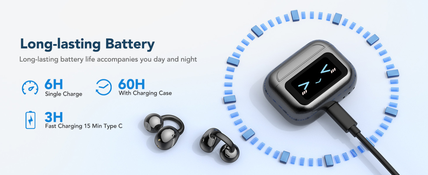 Open Ear Clip On Earbuds Color Screen Open Ear Wireless Realtime Translation-Dreamlock