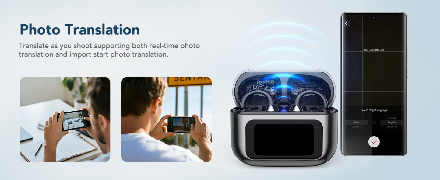 Open Ear Clip On Earbuds Color Screen Open Ear Wireless Realtime Translation-Dreamlock