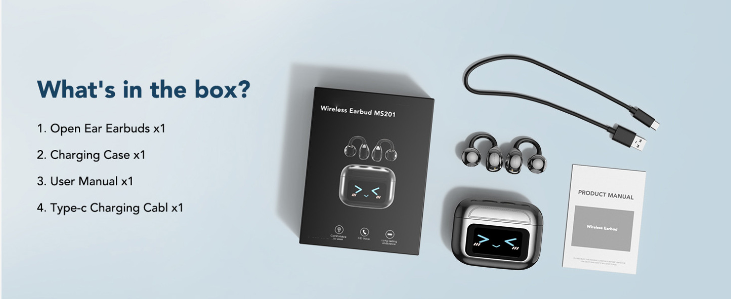 Open Ear Clip On Earbuds Color Screen Open Ear Wireless Realtime Translation-Dreamlock