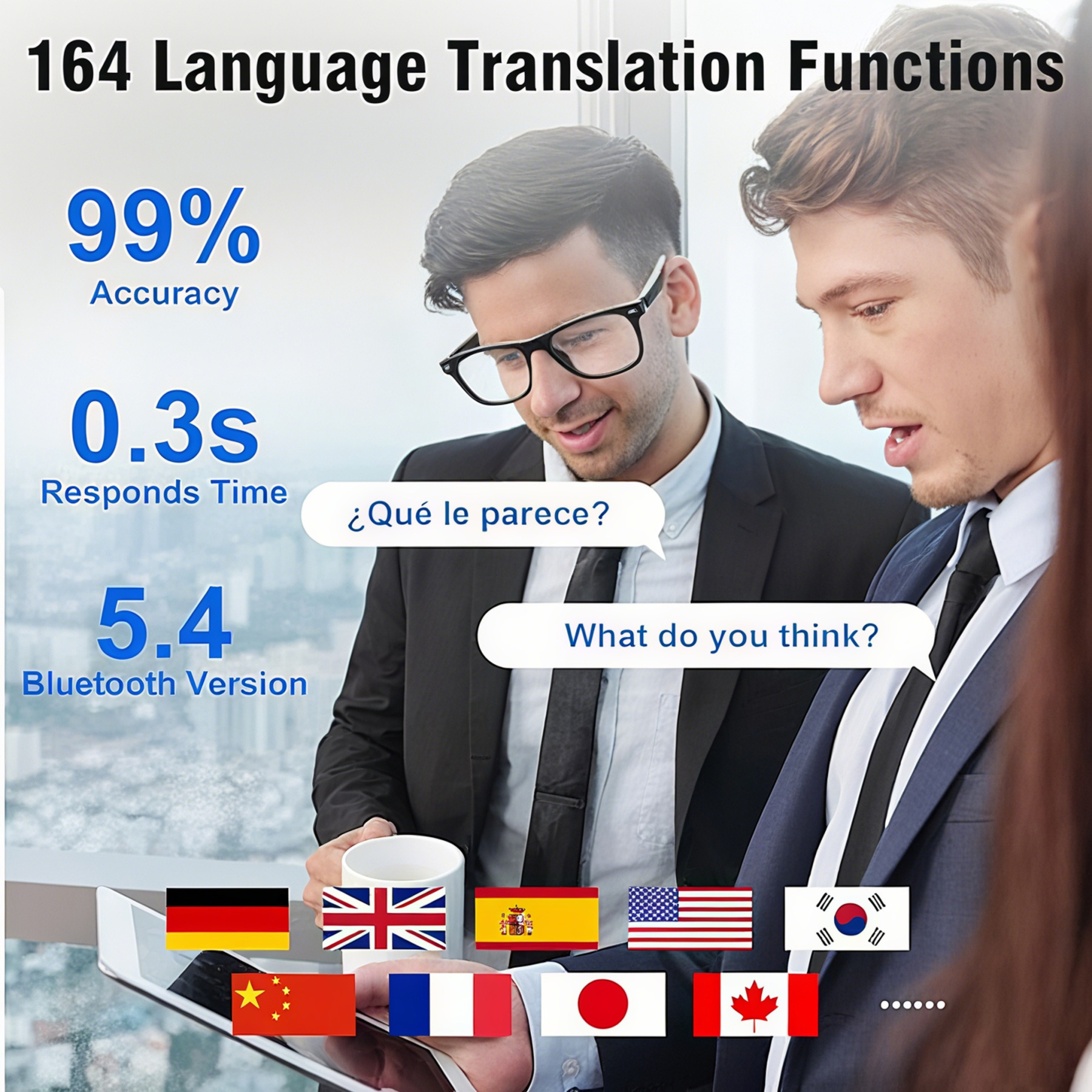 AI Translation Smart Glasses with Chat GPT for Men and Women, Bluetooth Sunglasses with Translator 164 Languages and Color-Change Lens-Dreamlock