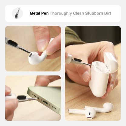 Multi-Function Cleaning Pen for AirPods Pro 1/2/3, Equipped with Soft Brush and Flocked Sponge, White Cleaning Tool for Bluetooth Earphone Cases