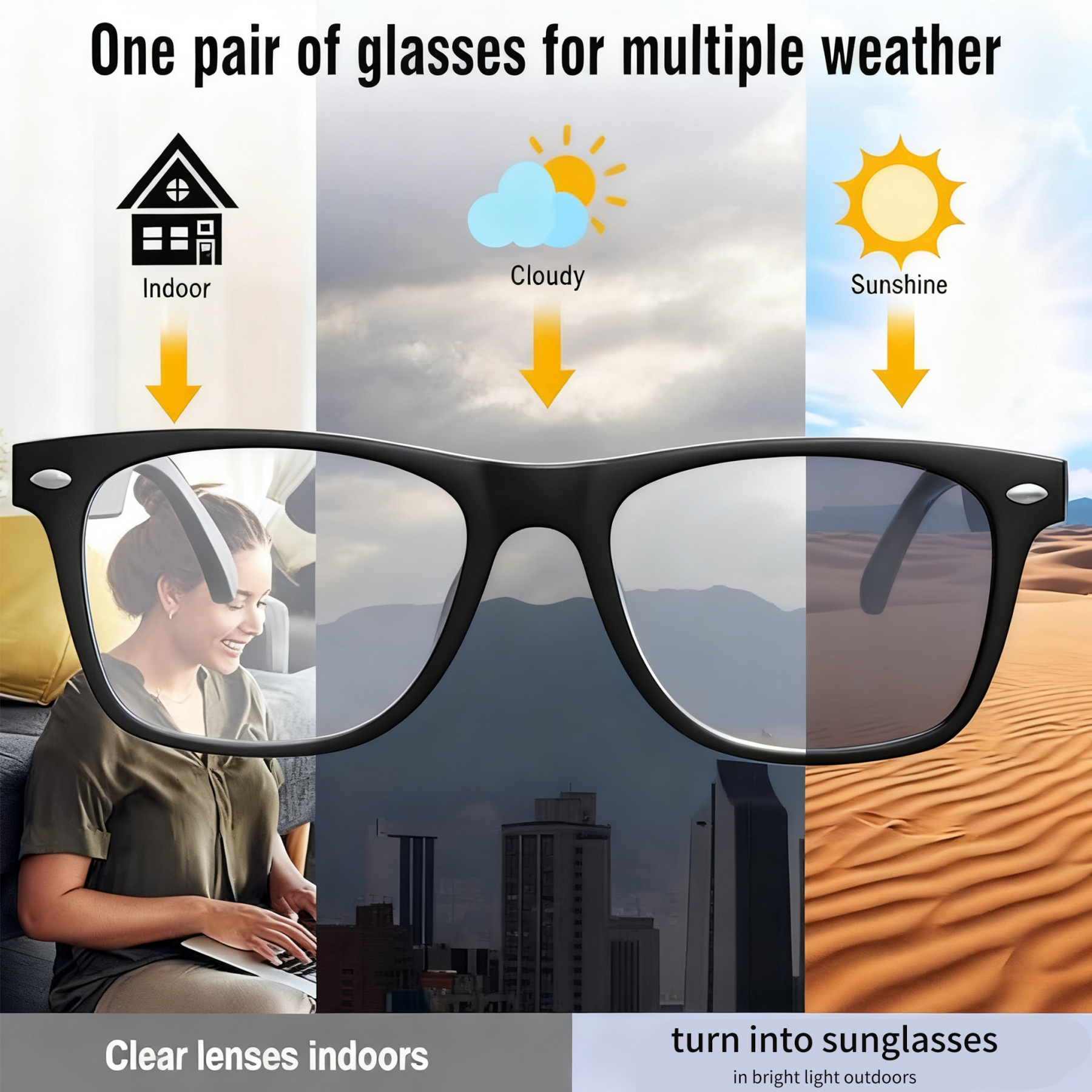 AI Translation Smart Glasses with Chat GPT for Men and Women, Bluetooth Sunglasses with Translator 164 Languages and Color-Change Lens-Dreamlock