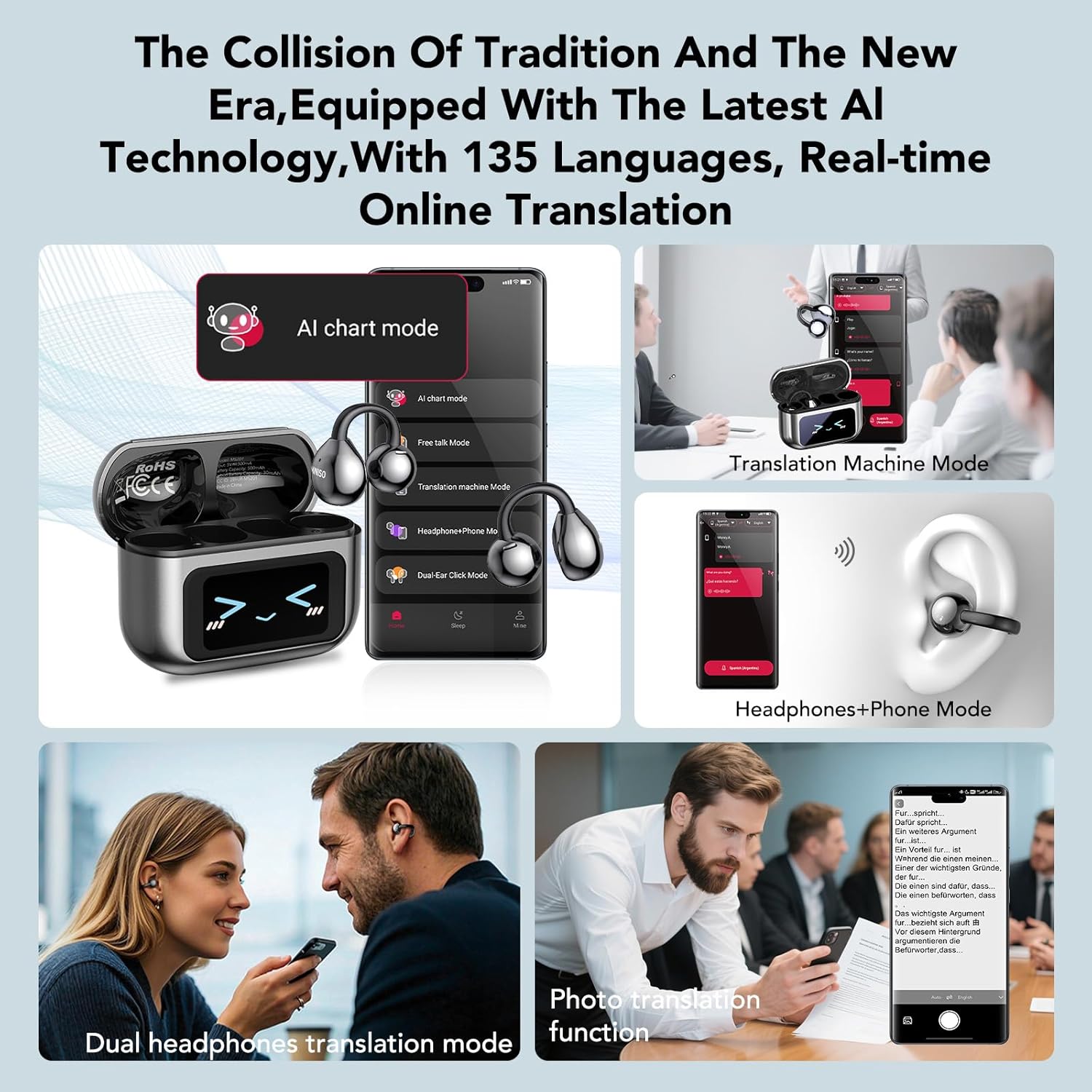 Open Ear Clip On Earbuds Color Screen Open Ear Wireless Realtime Translation-Dreamlock