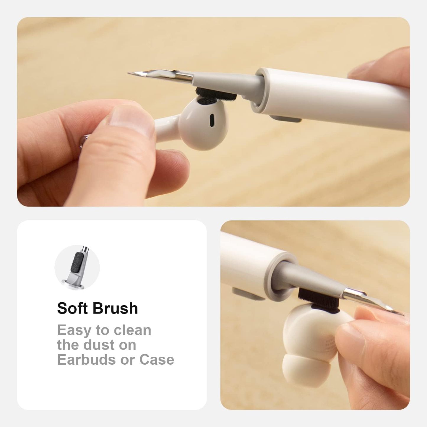 Multi-Function Cleaning Pen for AirPods Pro 1/2/3, Equipped with Soft Brush and Flocked Sponge, White Cleaning Tool for Bluetooth Earphone Cases