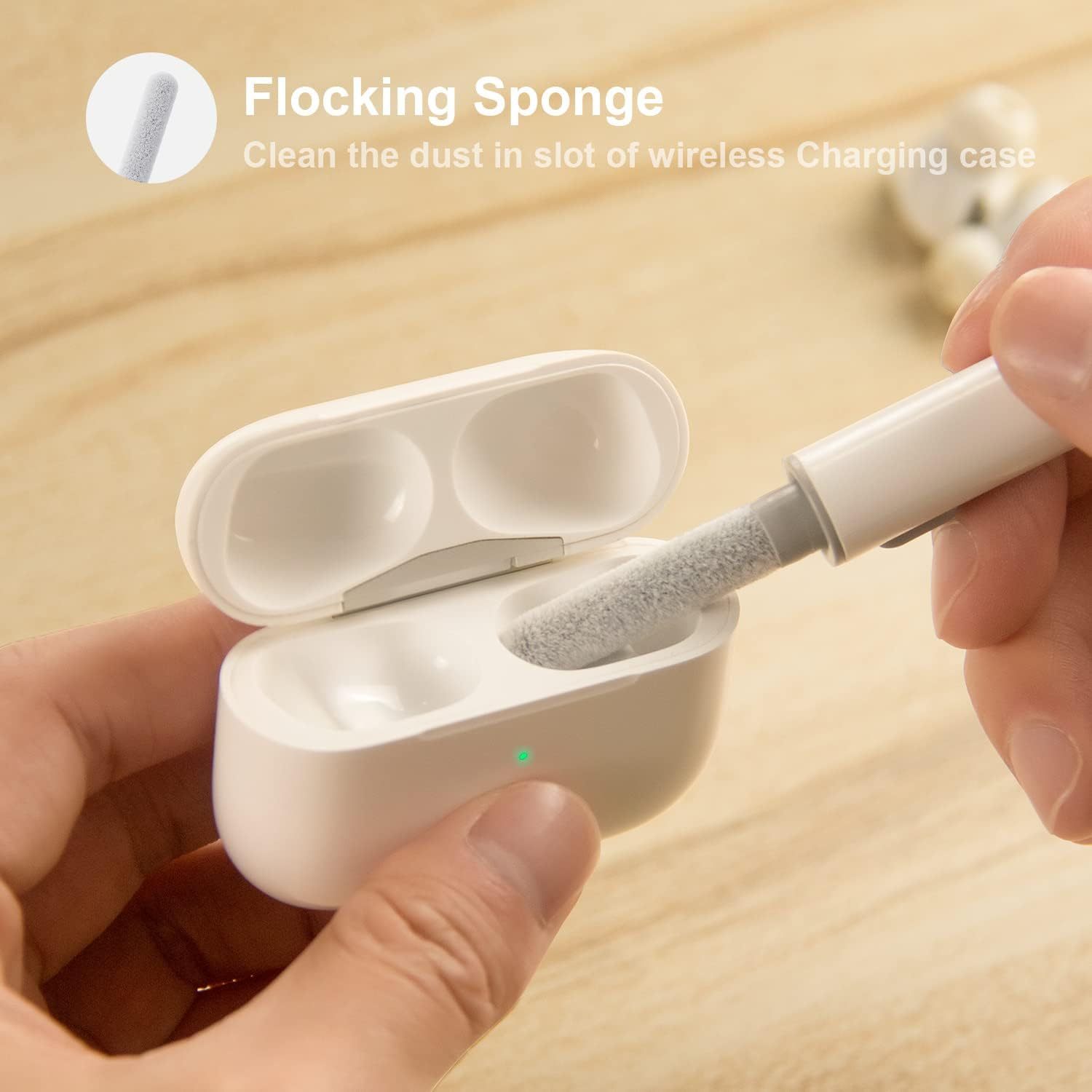 Multi-Function Cleaning Pen for AirPods Pro 1/2/3, Equipped with Soft Brush and Flocked Sponge, White Cleaning Tool for Bluetooth Earphone Cases