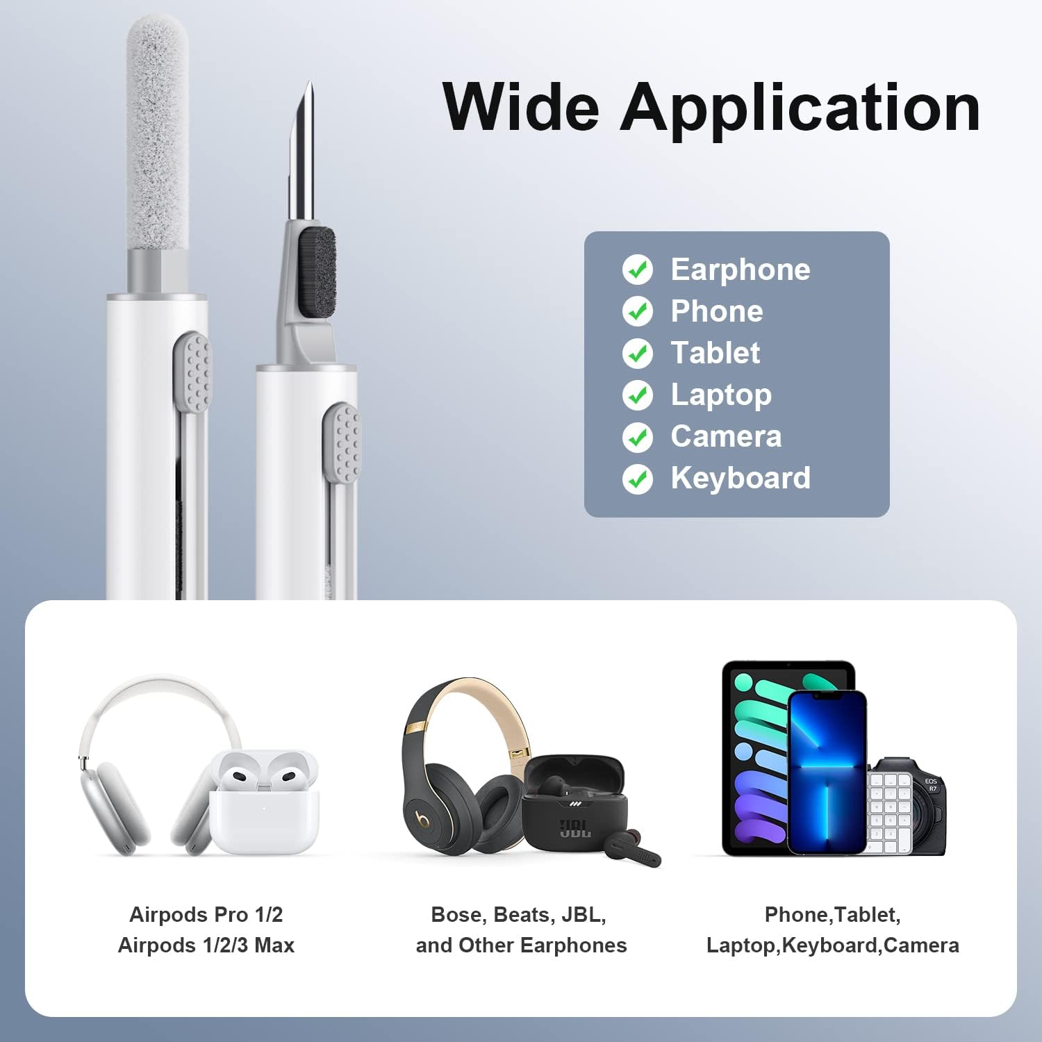 Multi-Function Cleaning Pen for AirPods Pro 1/2/3, Equipped with Soft Brush and Flocked Sponge, White Cleaning Tool for Bluetooth Earphone Cases