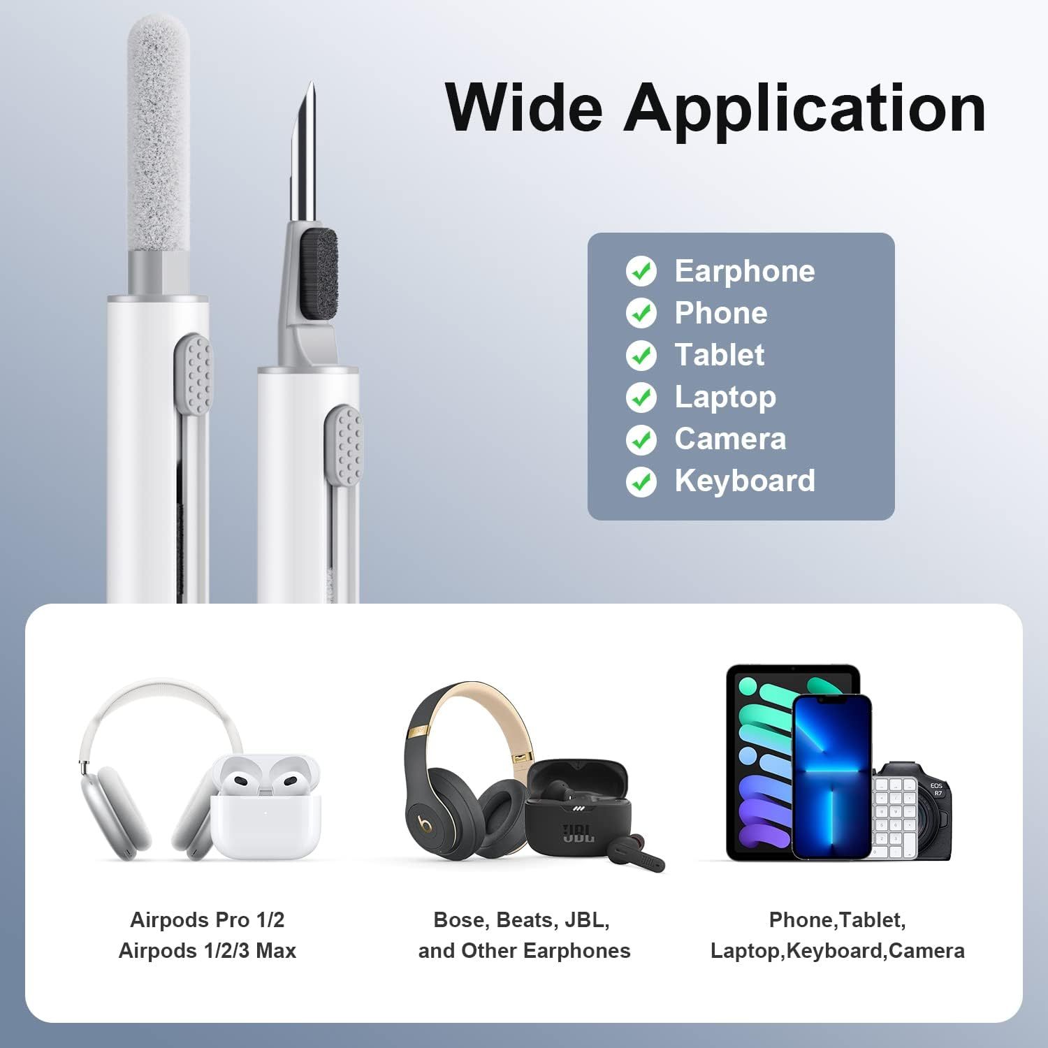 Multi-Function Cleaning Pen for AirPods Pro 1/2/3, Equipped with Soft Brush and Flocked Sponge, White Cleaning Tool for Bluetooth Earphone Cases